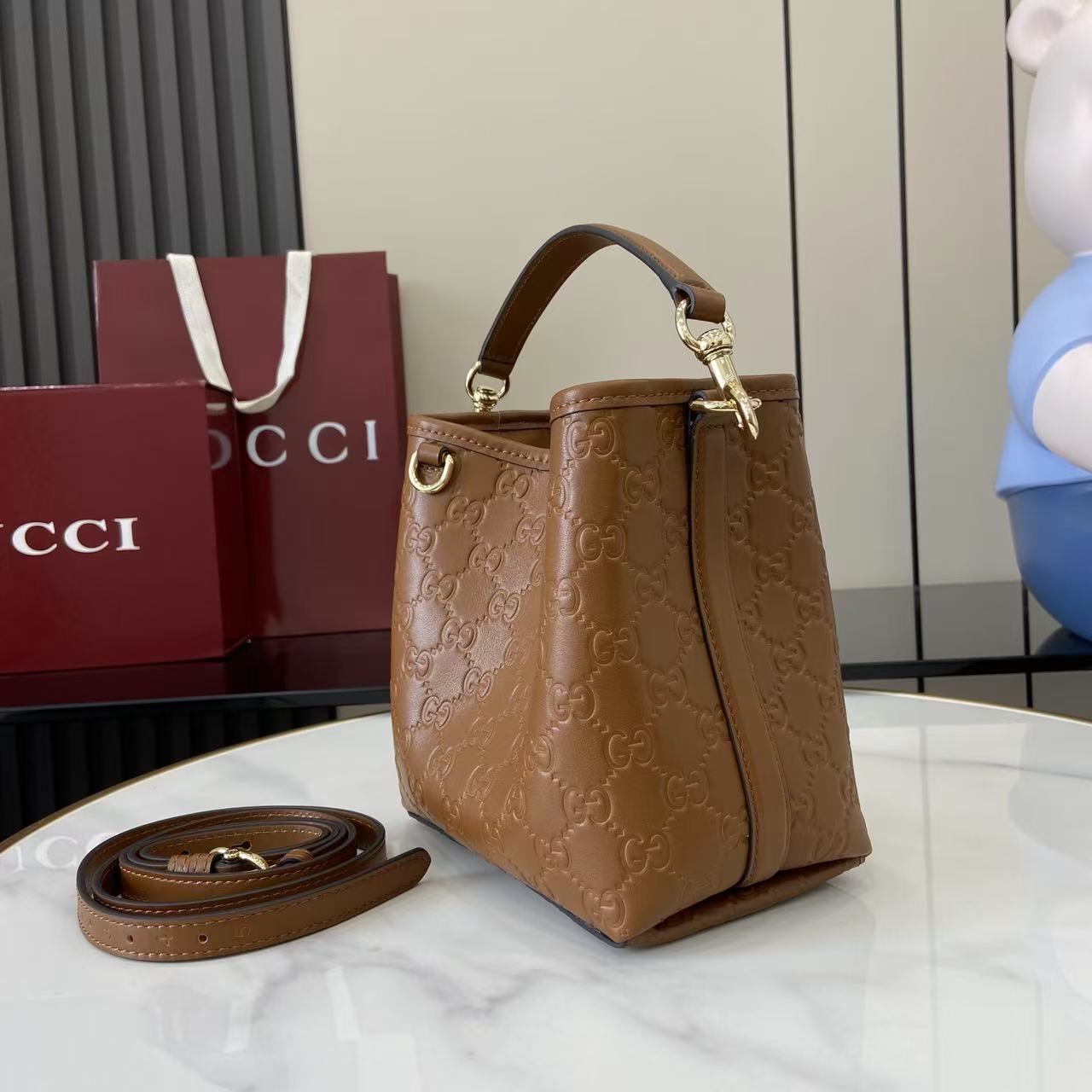 Gucci GG Emblem Small Bucket Bag  - DopestKickz