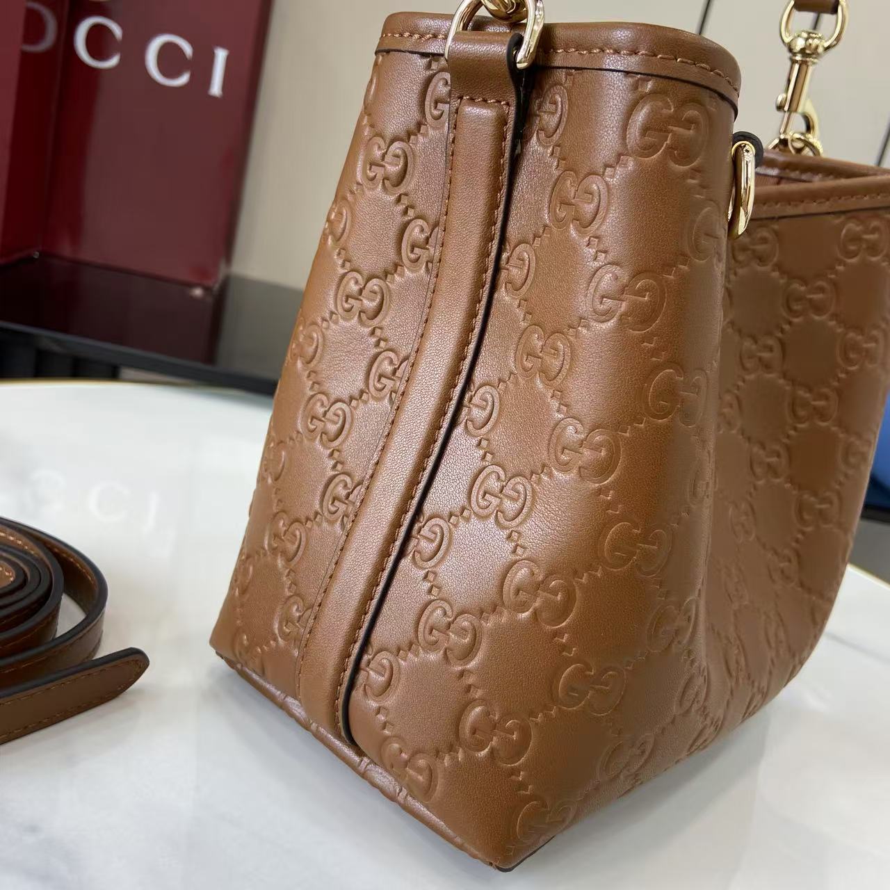 Gucci GG Emblem Small Bucket Bag  - DopestKickz