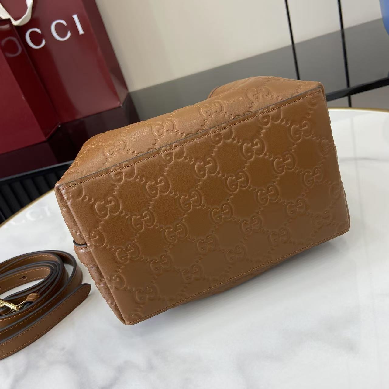 Gucci GG Emblem Small Bucket Bag  - DopestKickz