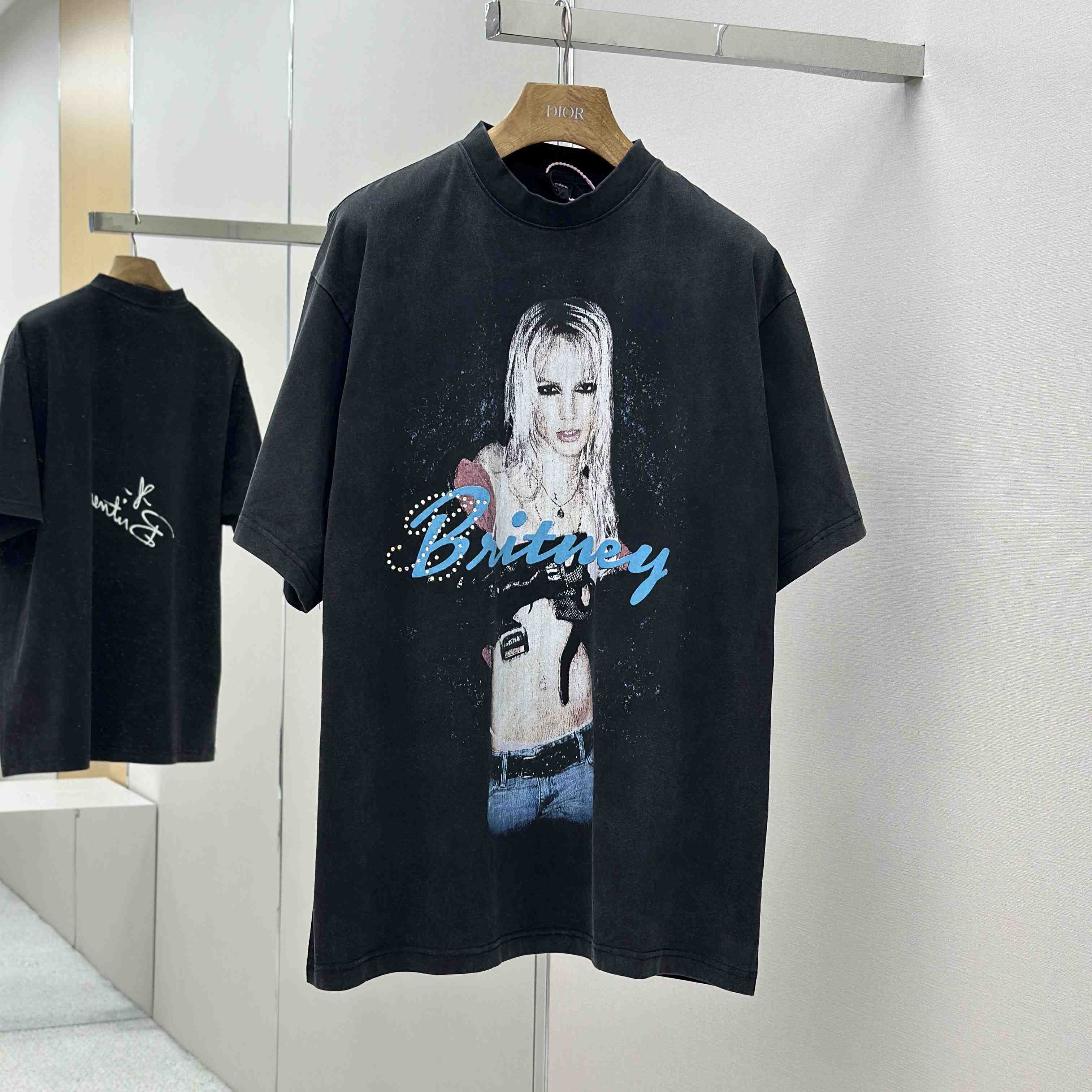 Balenciaga Music | Britney Spears Series Oversized T-Shirt In Faded Black - DopestKickz
