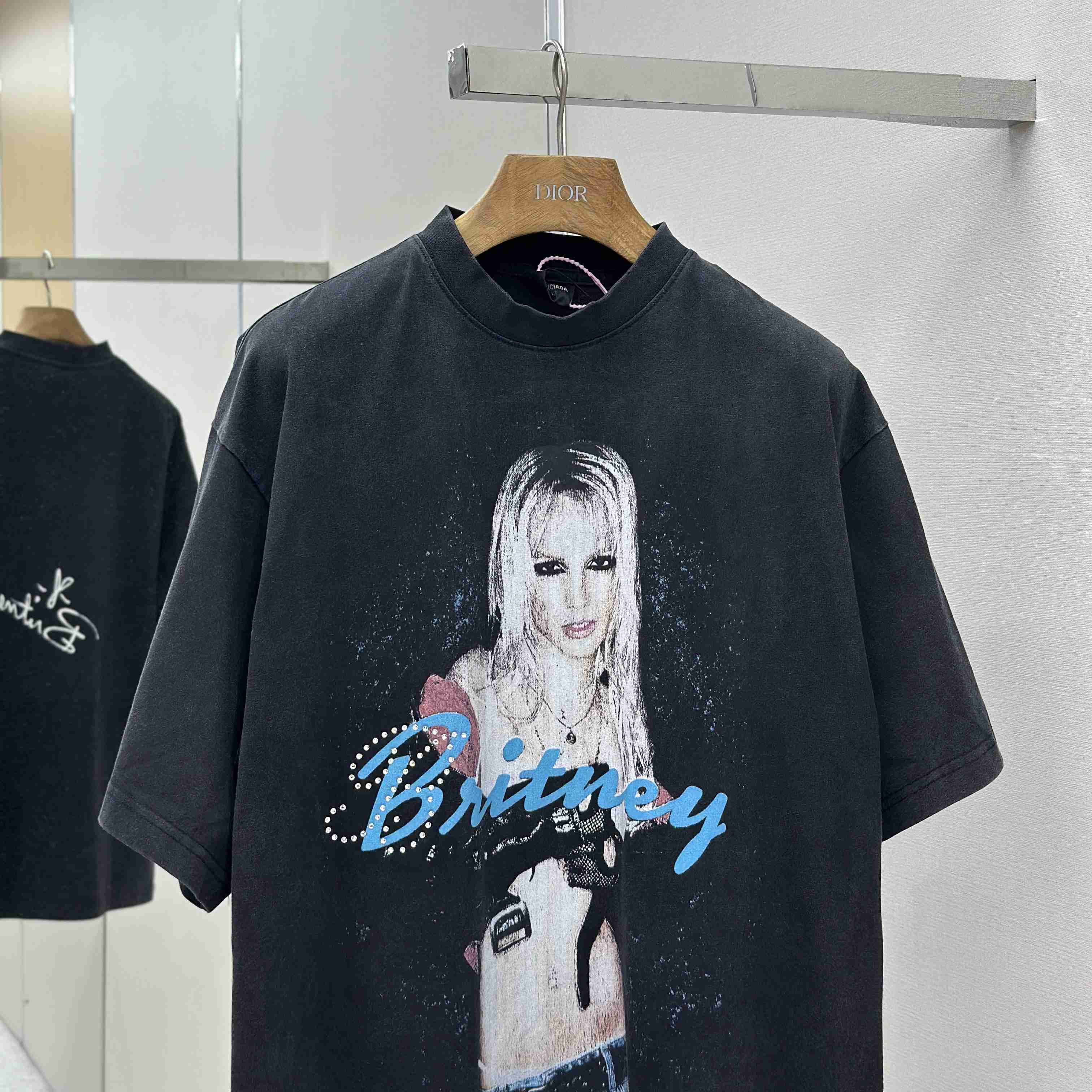 Balenciaga Music | Britney Spears Series Oversized T-Shirt In Faded Black - DopestKickz