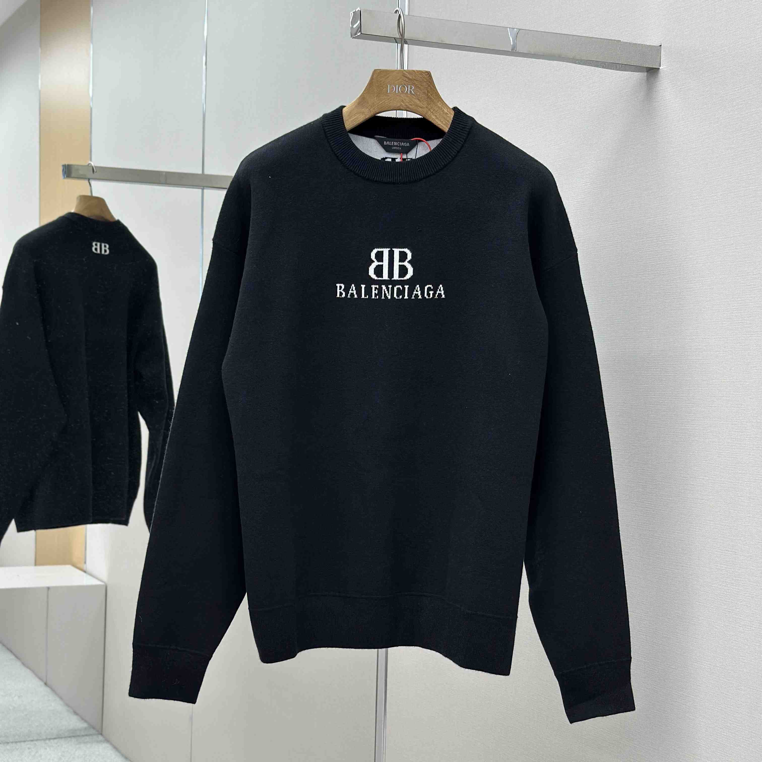 Balenciaga Crewneck Sweater In Black And White Wool Knit - DopestKickz