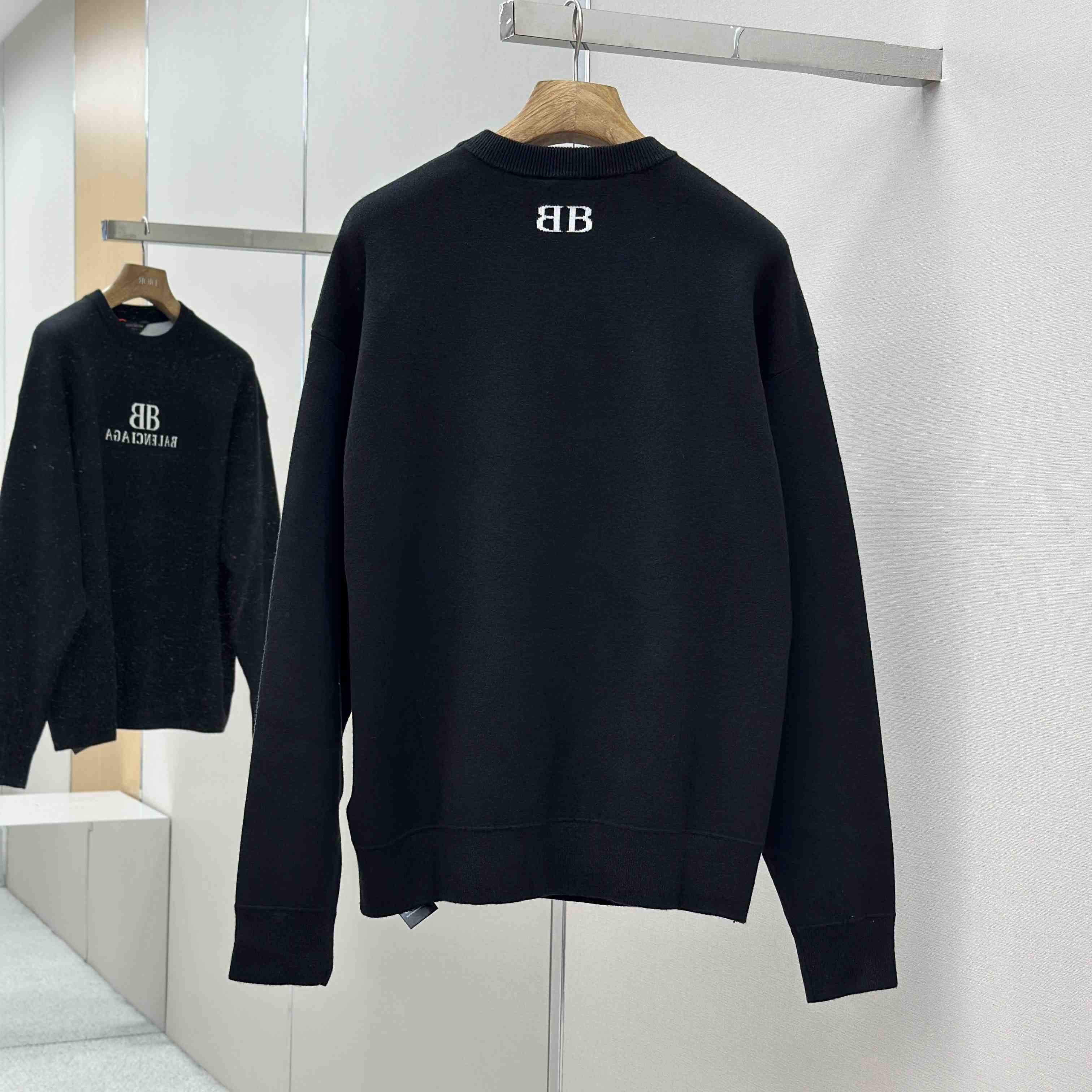 Balenciaga Crewneck Sweater In Black And White Wool Knit - DopestKickz