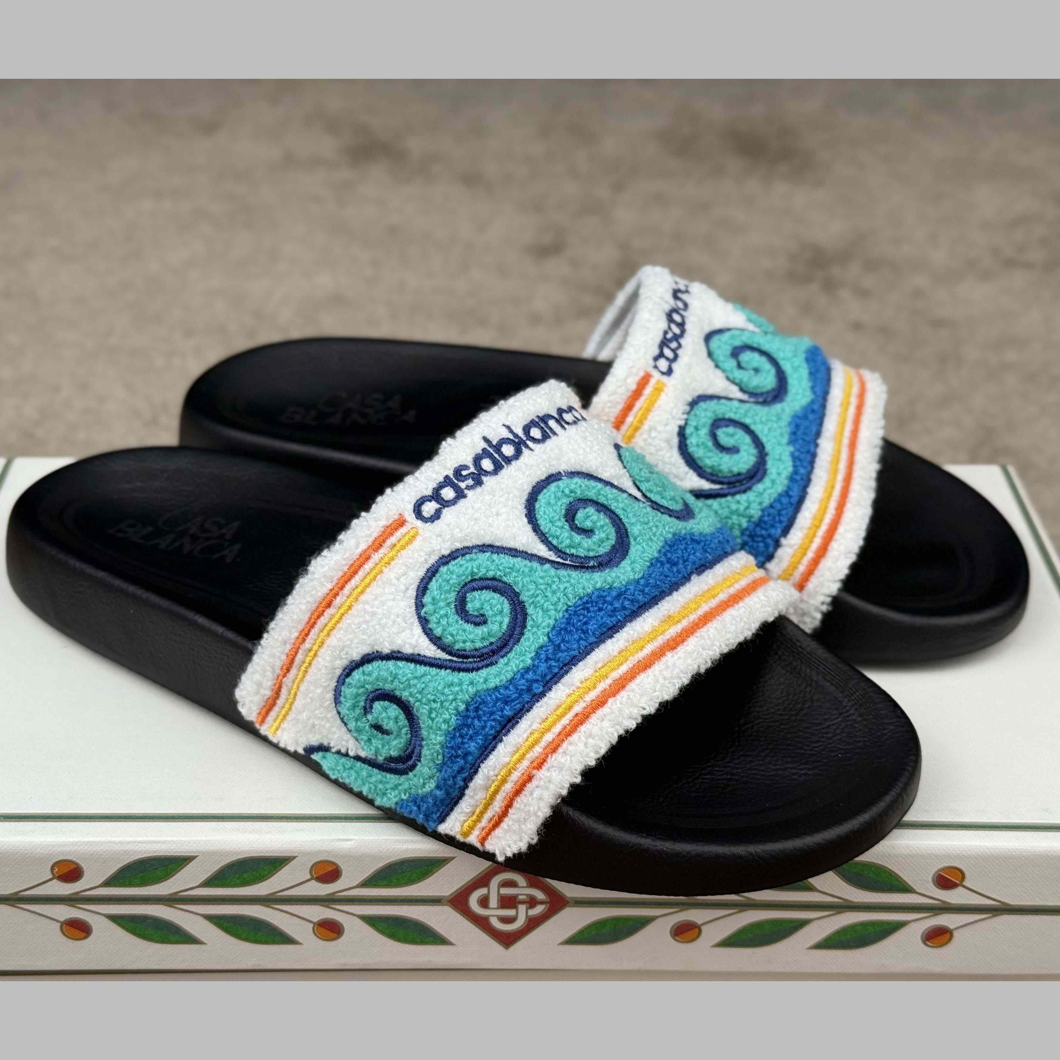 Casablanca Men's Embroidered Terry Slide Sandals - DopestKickz