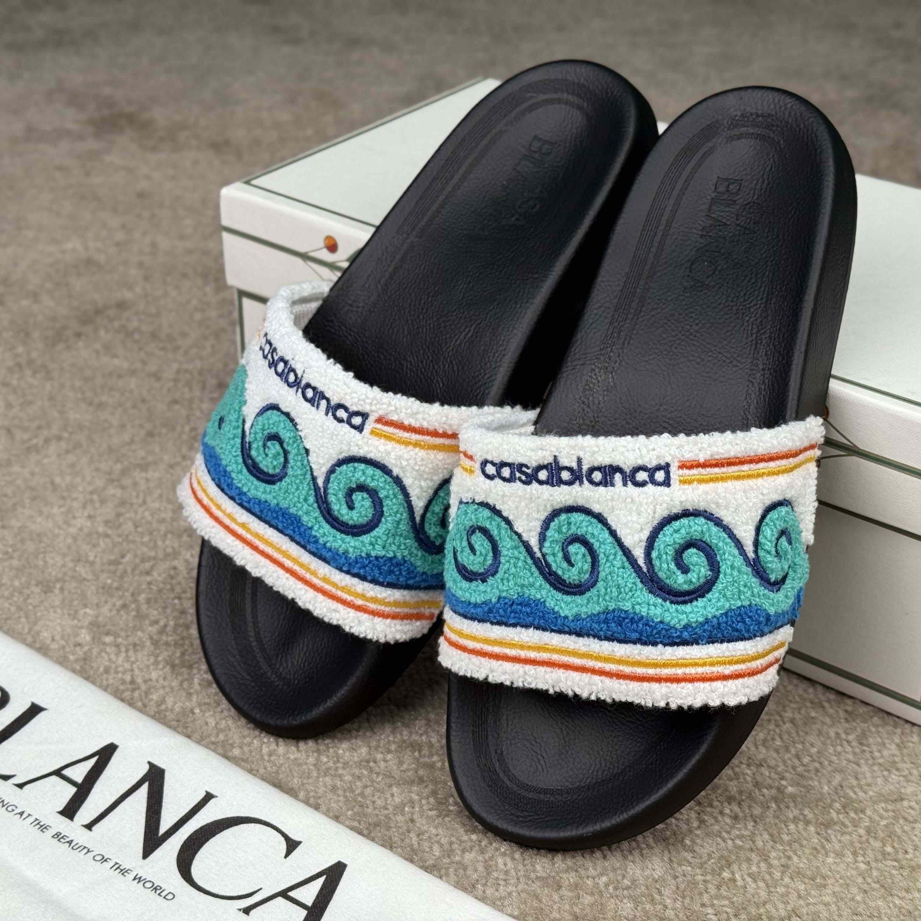 Casablanca Men's Embroidered Terry Slide Sandals - DopestKickz