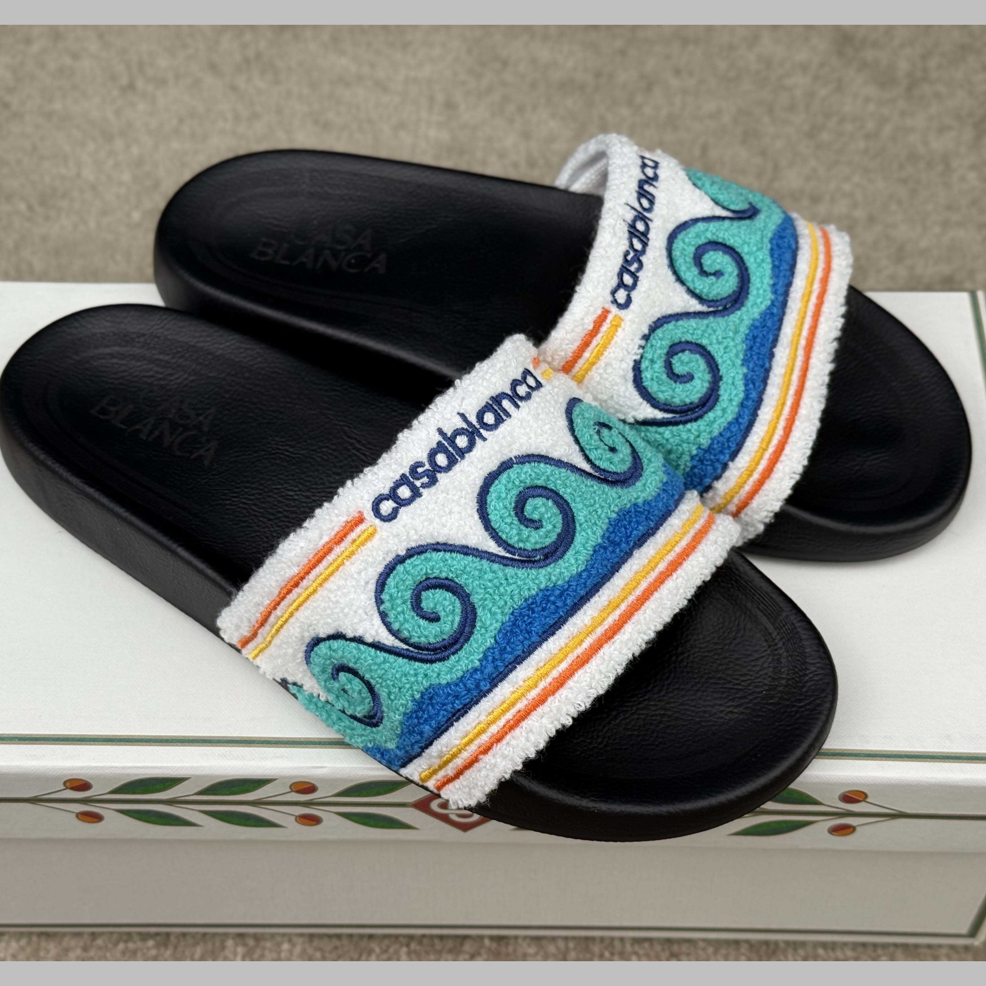 Casablanca Men's Embroidered Terry Slide Sandals - DopestKickz