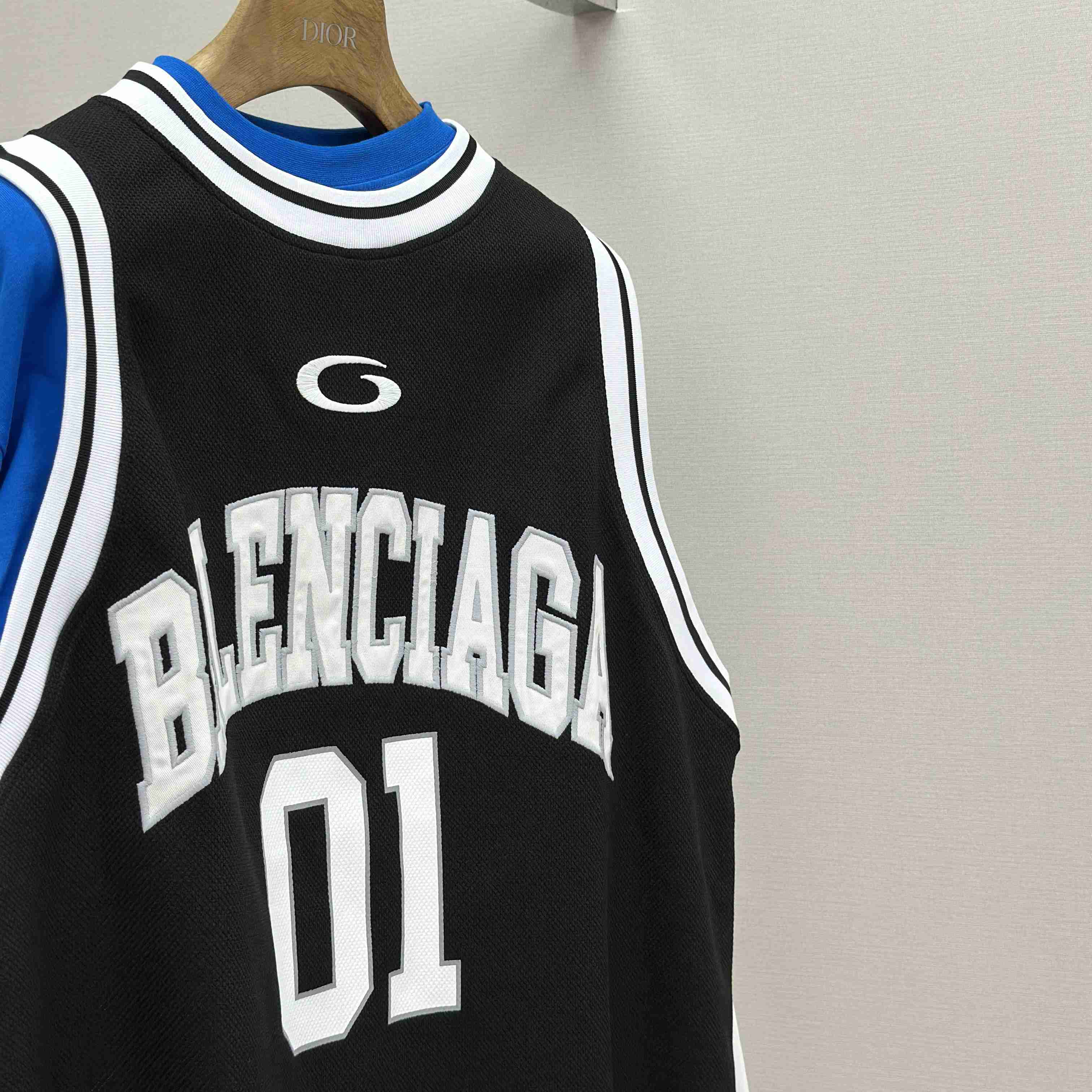Balenciaga Basketball Series - Layered Long Sleeve T-Shirt In Black And White Sporty Mesh Jersey - DopestKickz