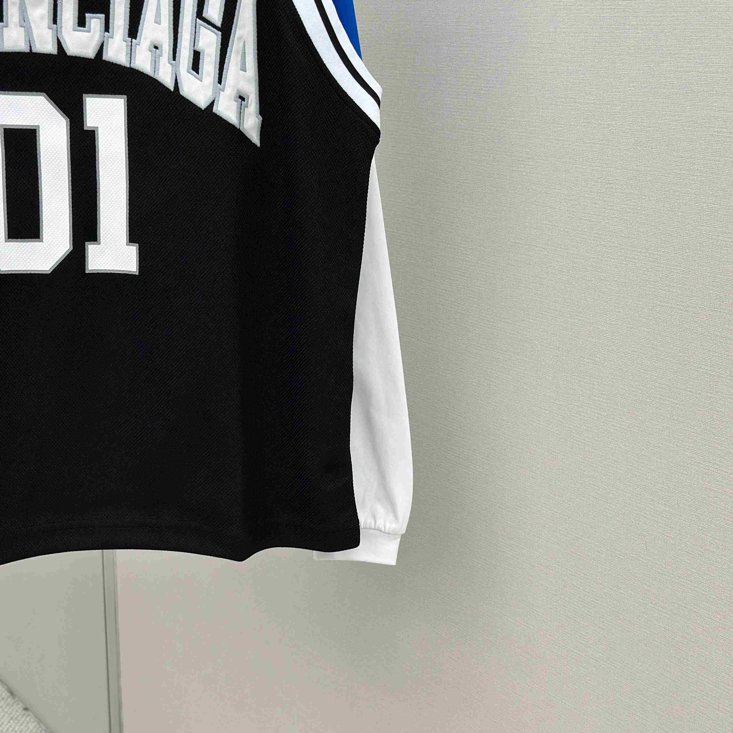Balenciaga Basketball Series - Layered Long Sleeve T-Shirt In Black And White Sporty Mesh Jersey - DopestKickz