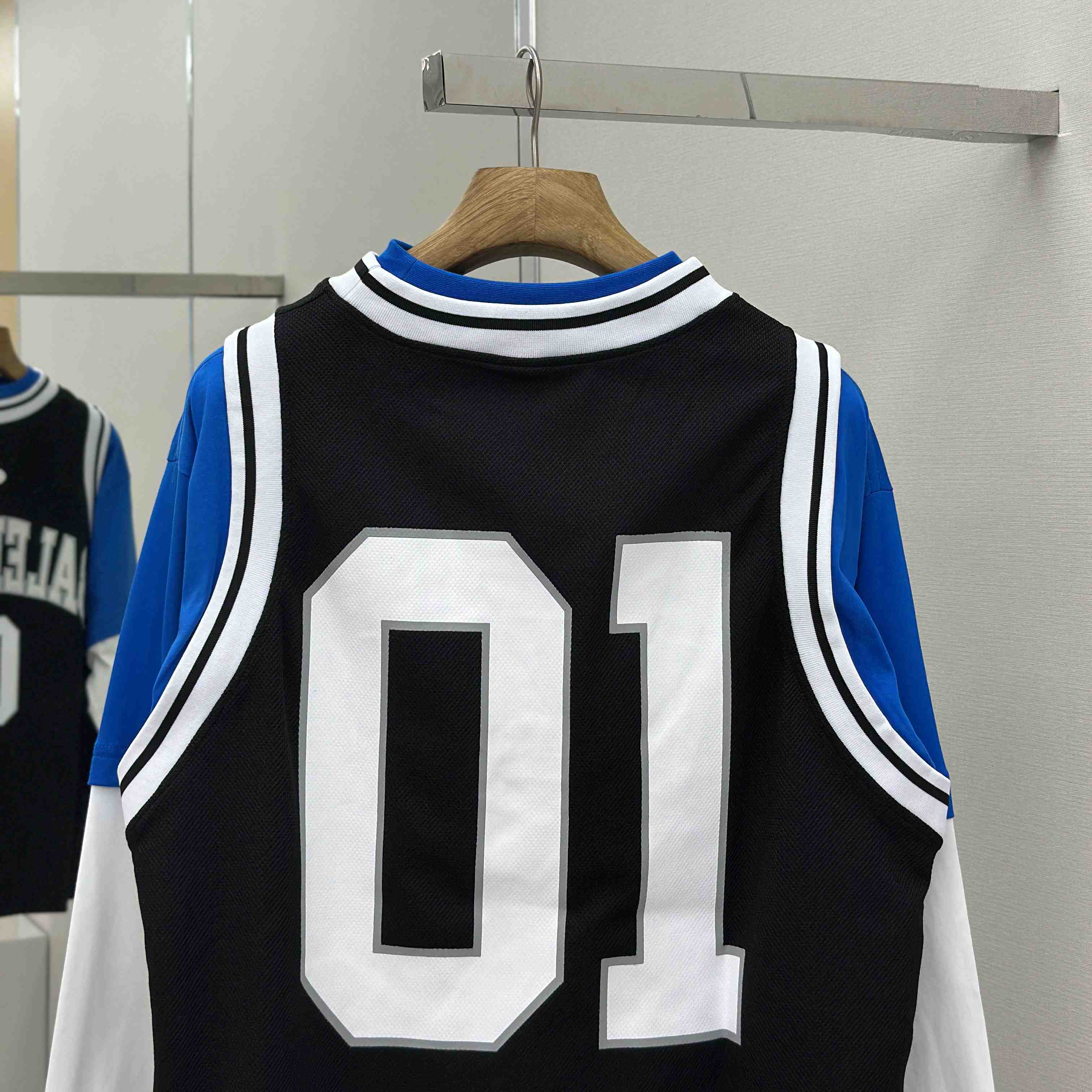 Balenciaga Basketball Series - Layered Long Sleeve T-Shirt In Black And White Sporty Mesh Jersey - DopestKickz