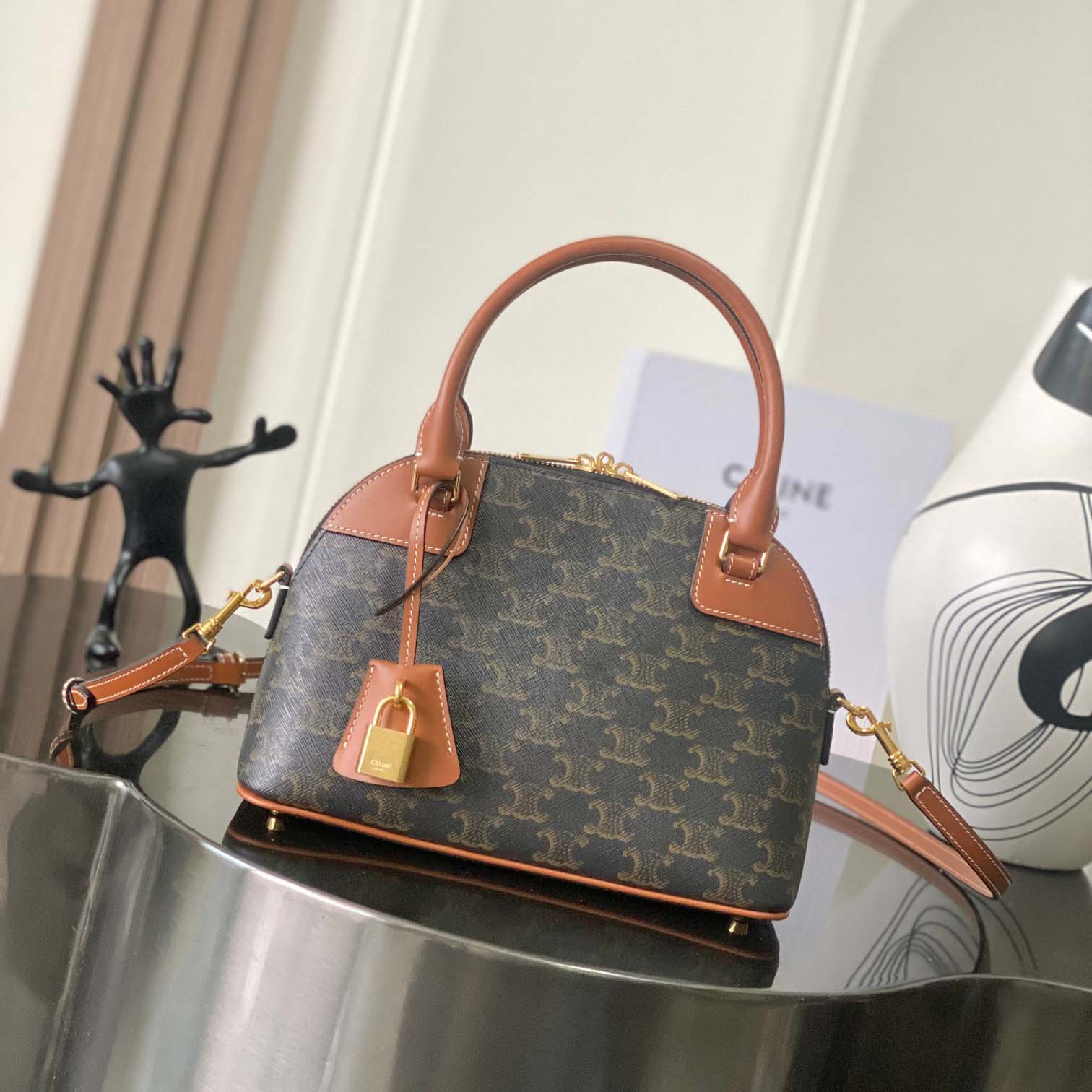 Celine Small Bowling In Triomphe Canvas And Calfskin  - DopestKickz