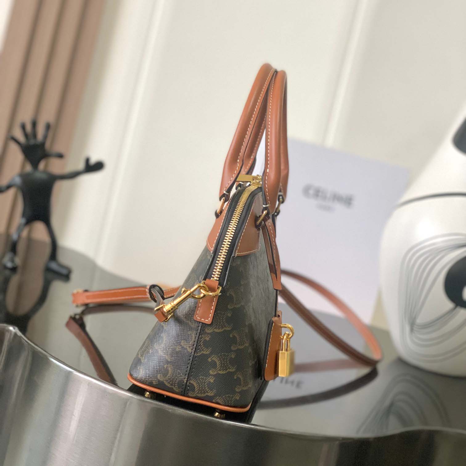 Celine Small Bowling In Triomphe Canvas And Calfskin  - DopestKickz