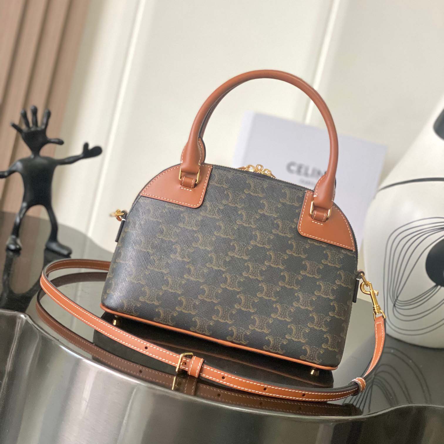 Celine Small Bowling In Triomphe Canvas And Calfskin  - DopestKickz