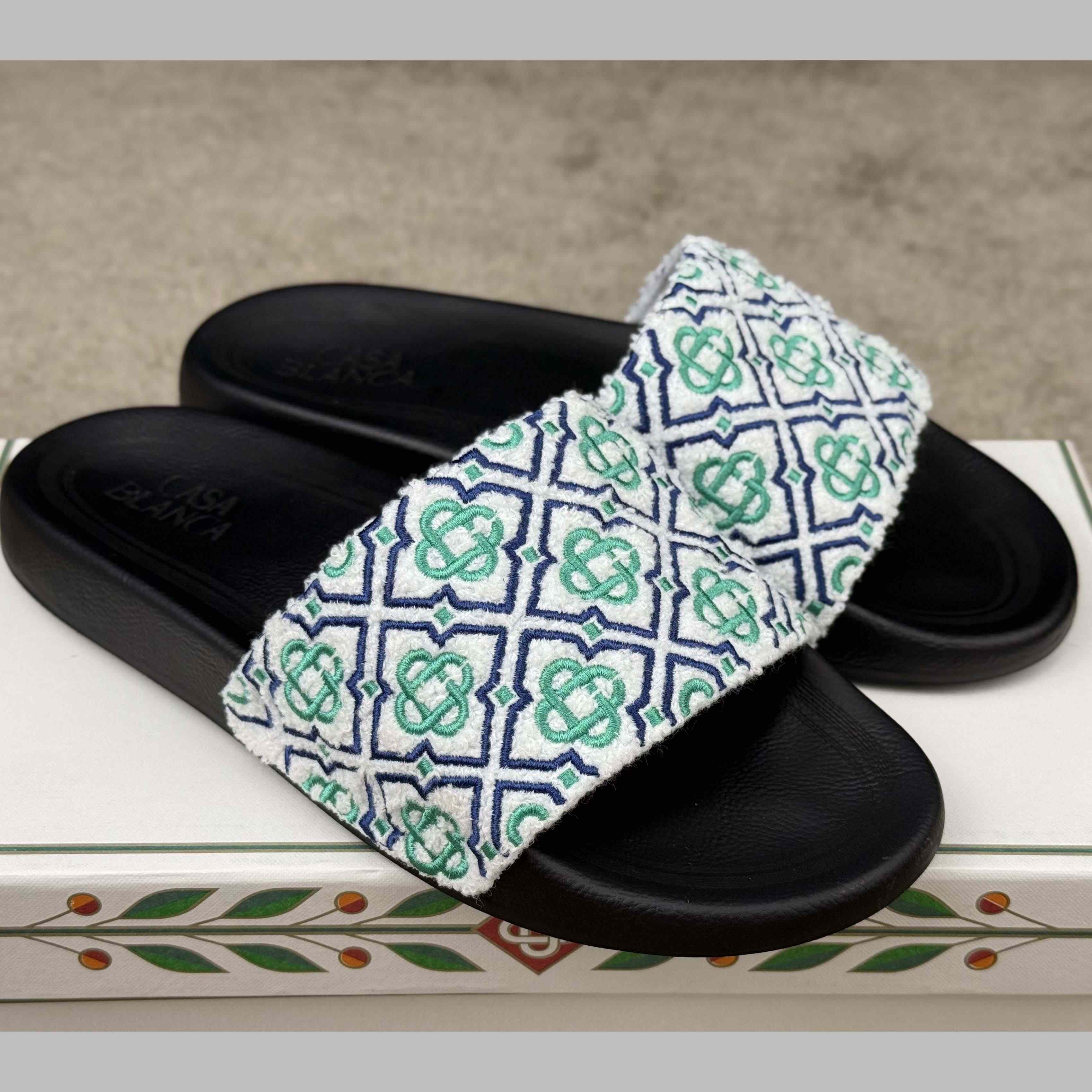 Casablanca Embroidered-monogram Slides - DopestKickz