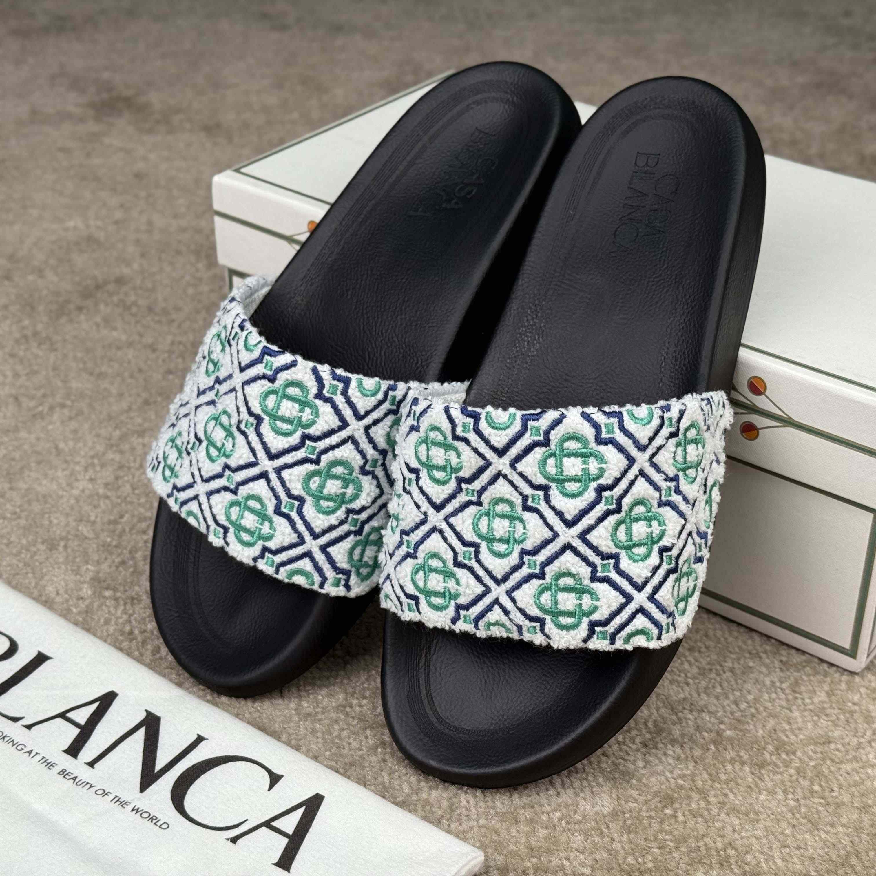 Casablanca Embroidered-monogram Slides - DopestKickz