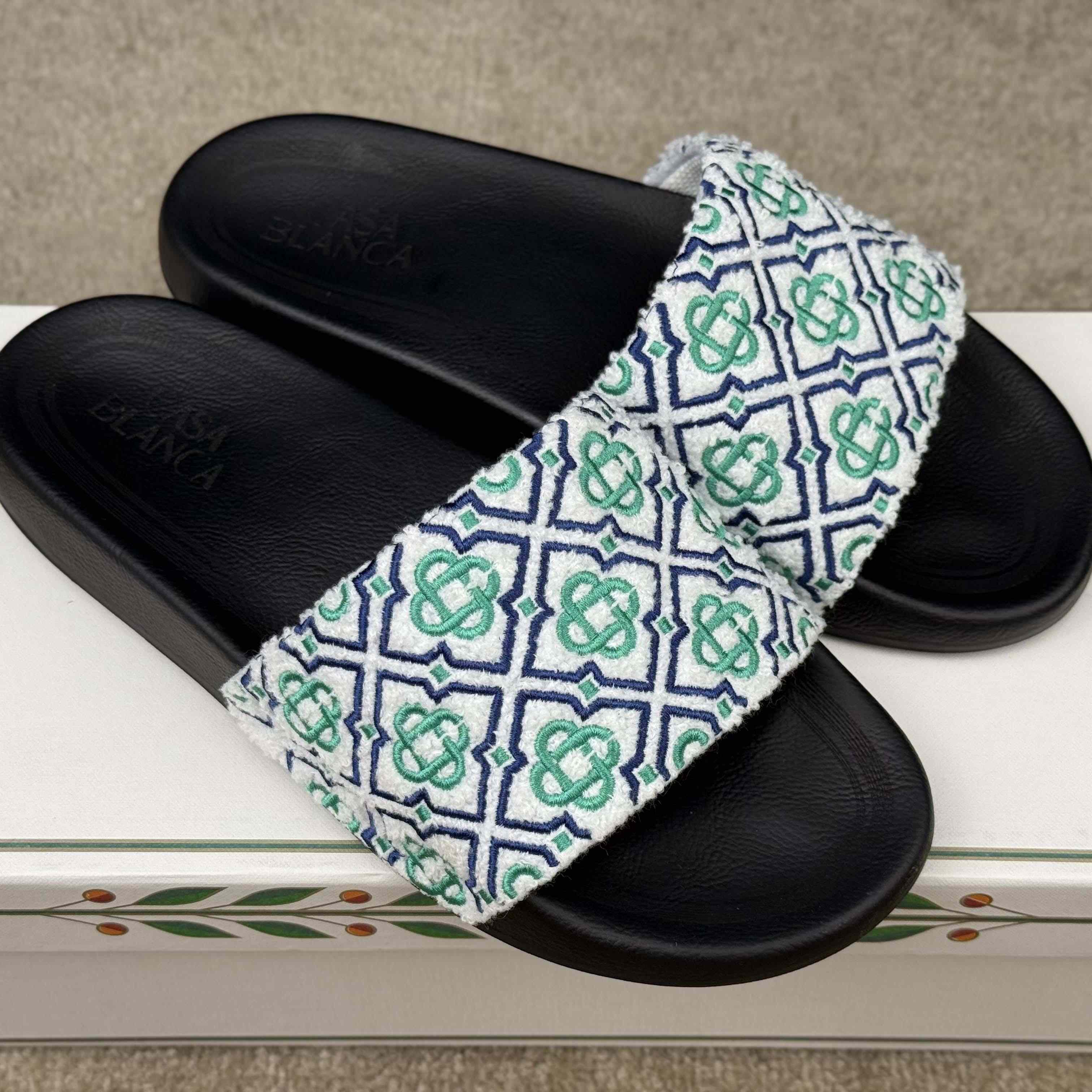 Casablanca Embroidered-monogram Slides - DopestKickz