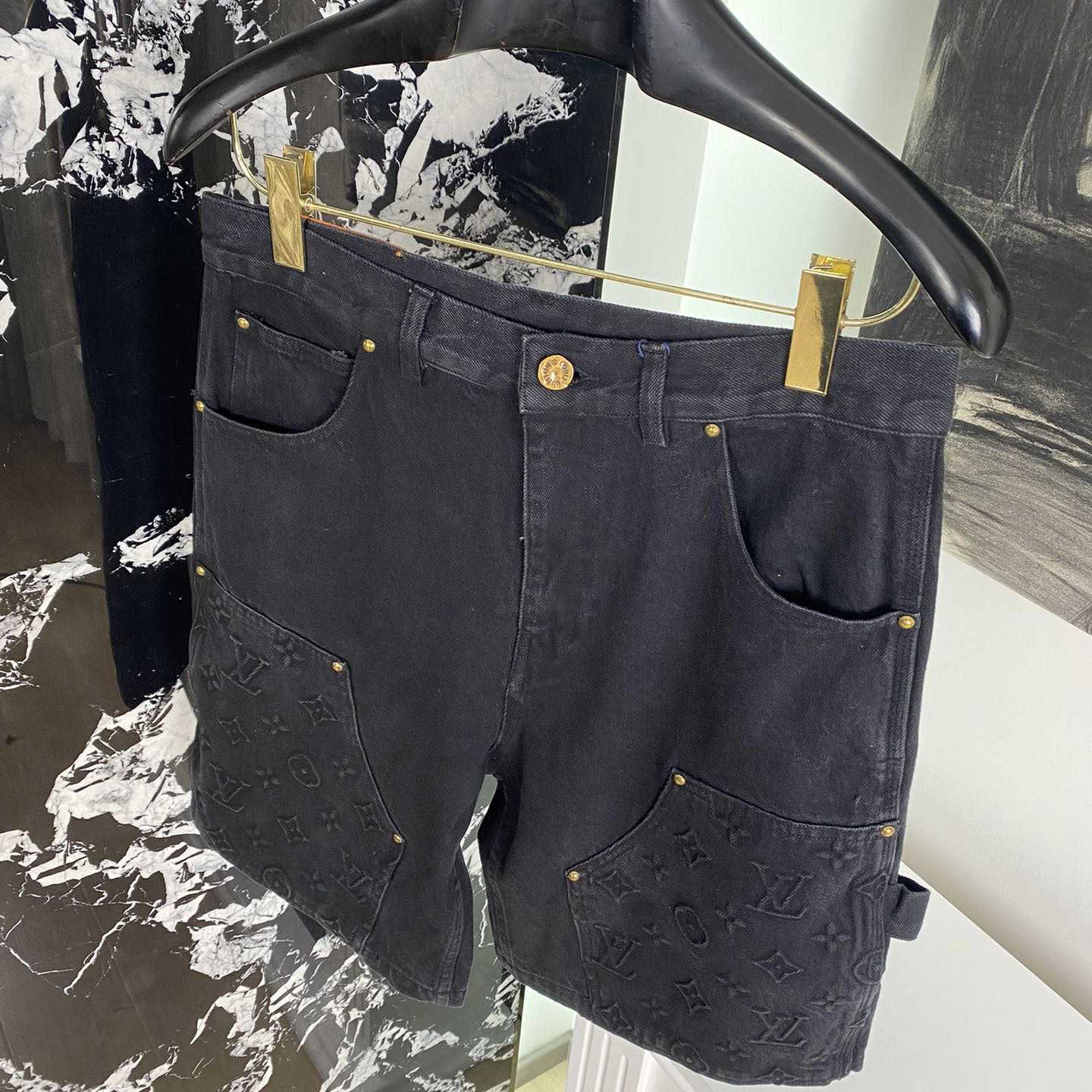 Louis Vuitton Monogram Workwear Denim Shorts Black  - DopestKickz