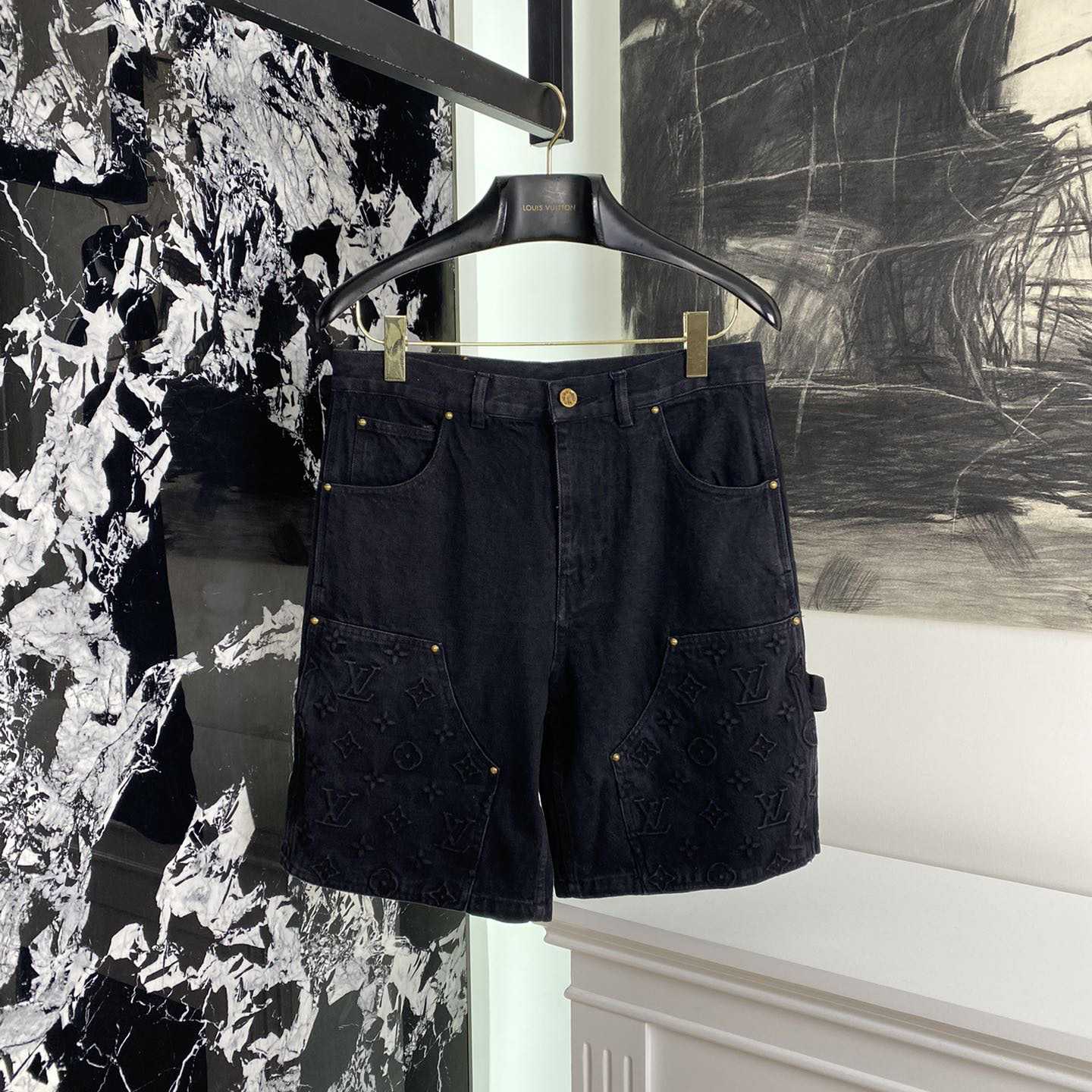 Louis Vuitton Monogram Workwear Denim Shorts Black  - DopestKickz
