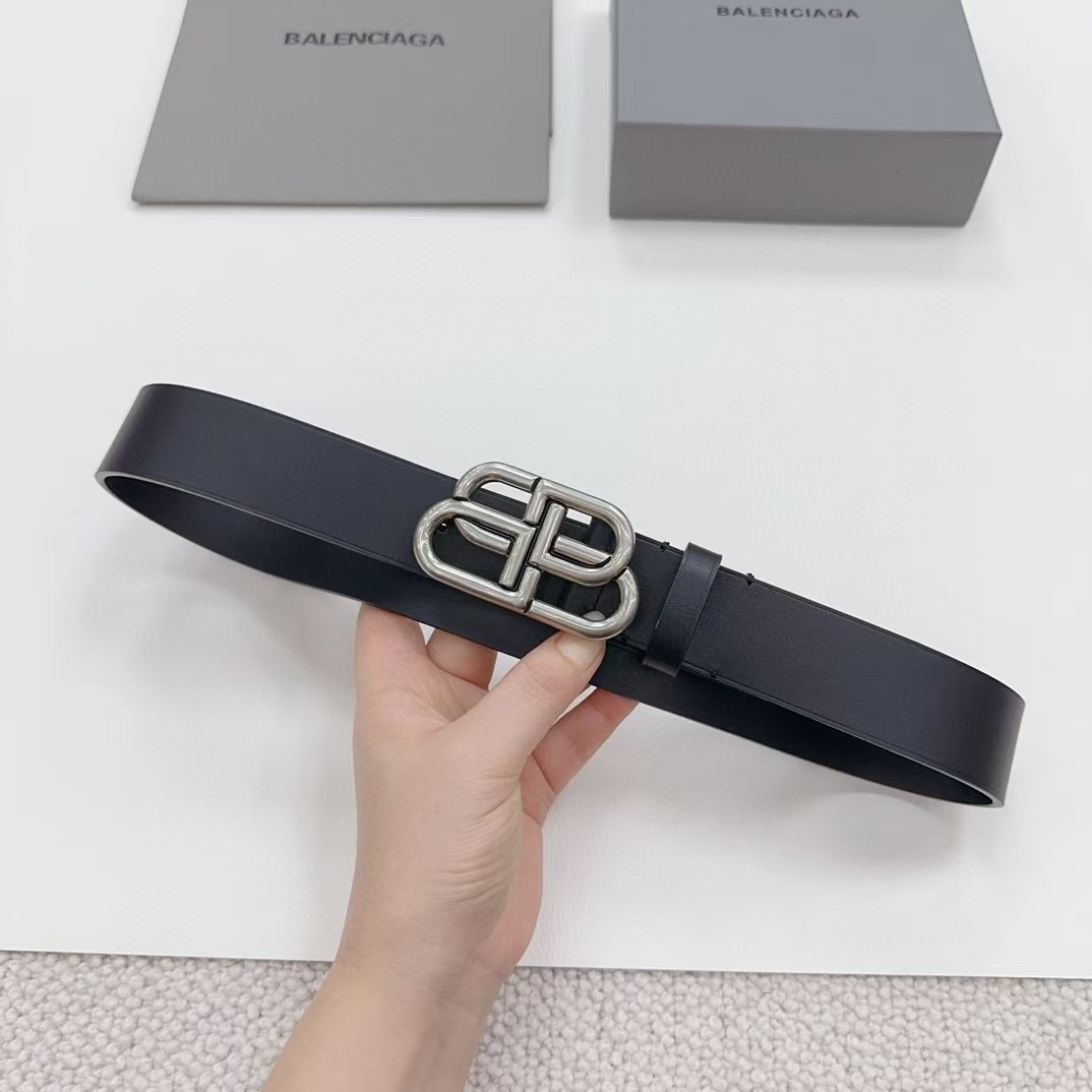 Balenciaga Black Bb Belt With silver Buckle - DopestKickz