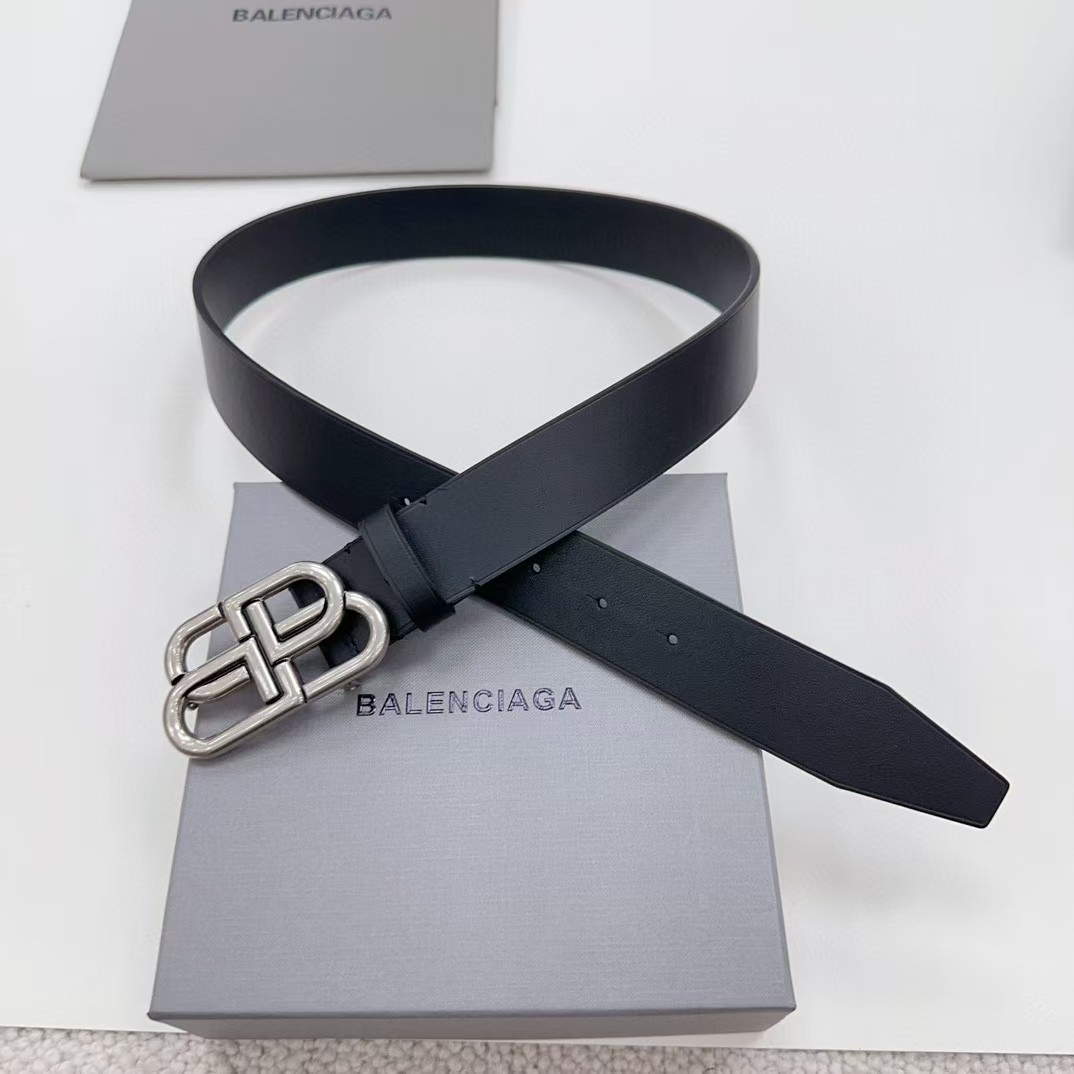 Balenciaga Black Bb Belt With silver Buckle - DopestKickz