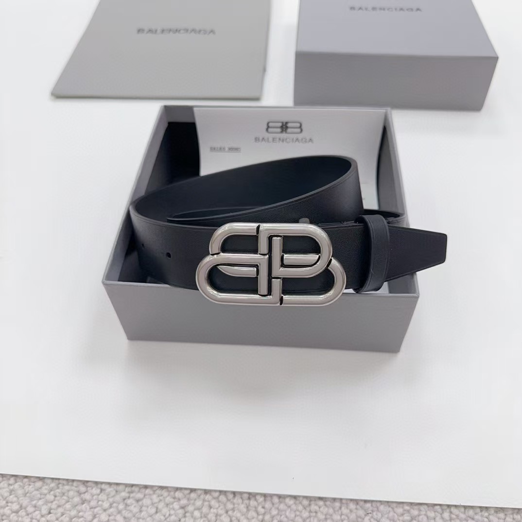 Balenciaga Black Bb Belt With silver Buckle - DopestKickz