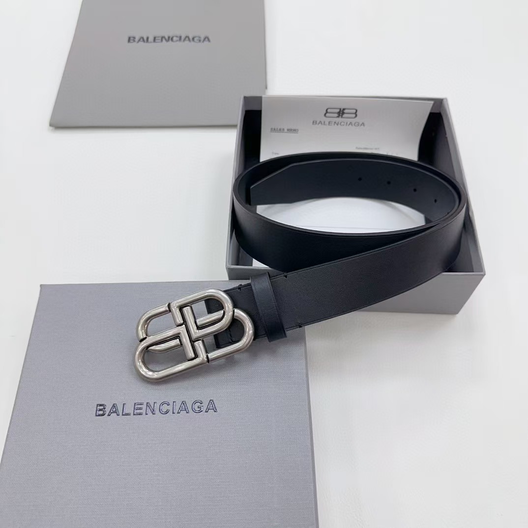 Balenciaga Black Bb Belt With silver Buckle - DopestKickz