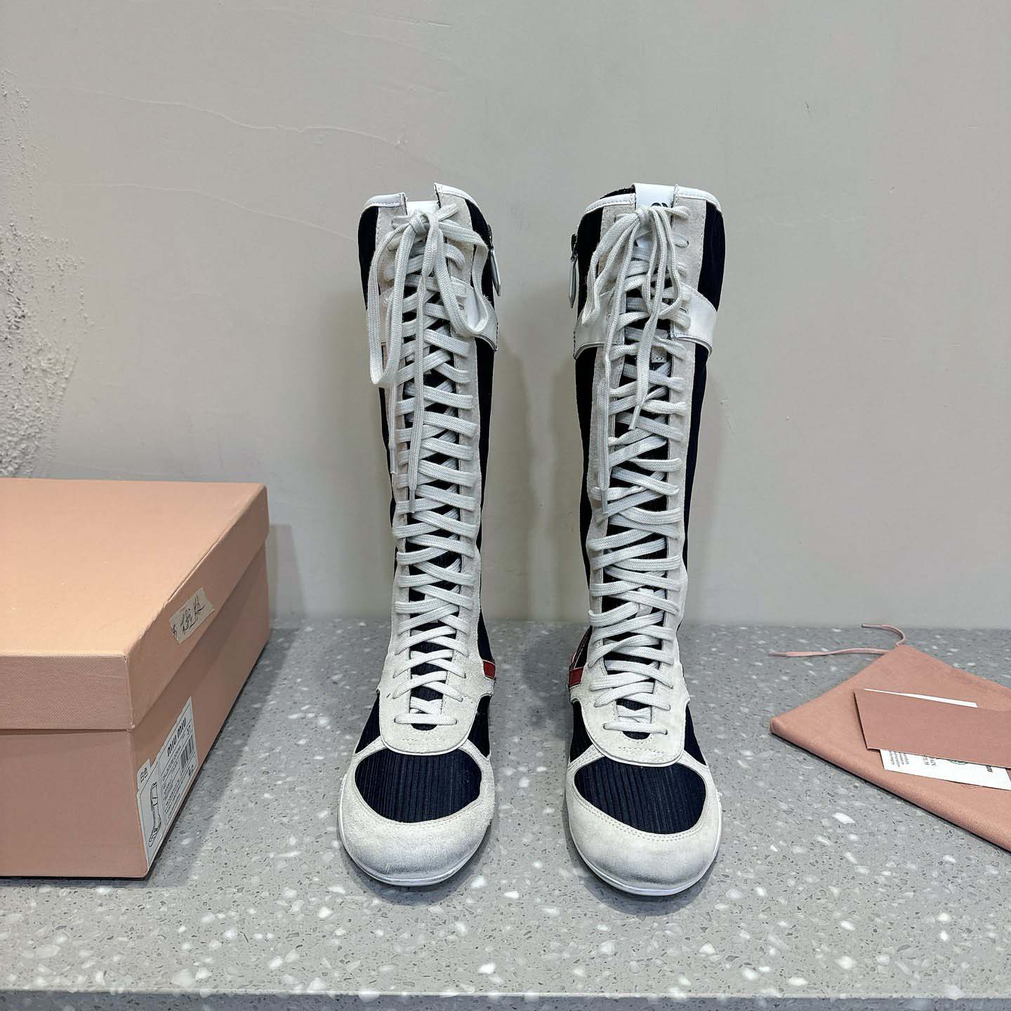 Miu Miu Gymnasium Technical Fabric And Suede Boxeur Boots - DopestKickz