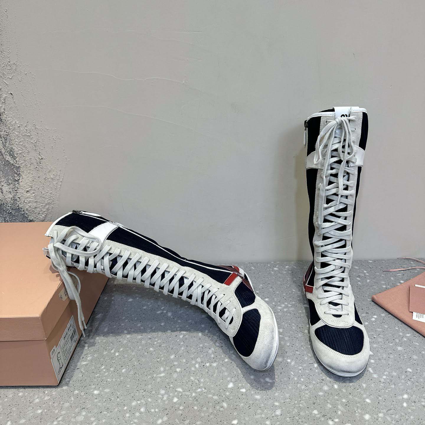 Miu Miu Gymnasium Technical Fabric And Suede Boxeur Boots - DopestKickz