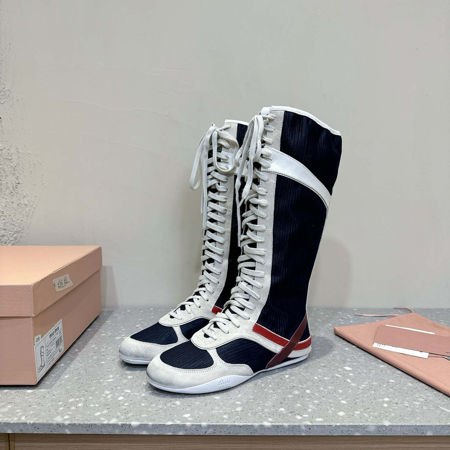 Miu Miu Gymnasium Technical Fabric And Suede Boxeur Boots - DopestKickz