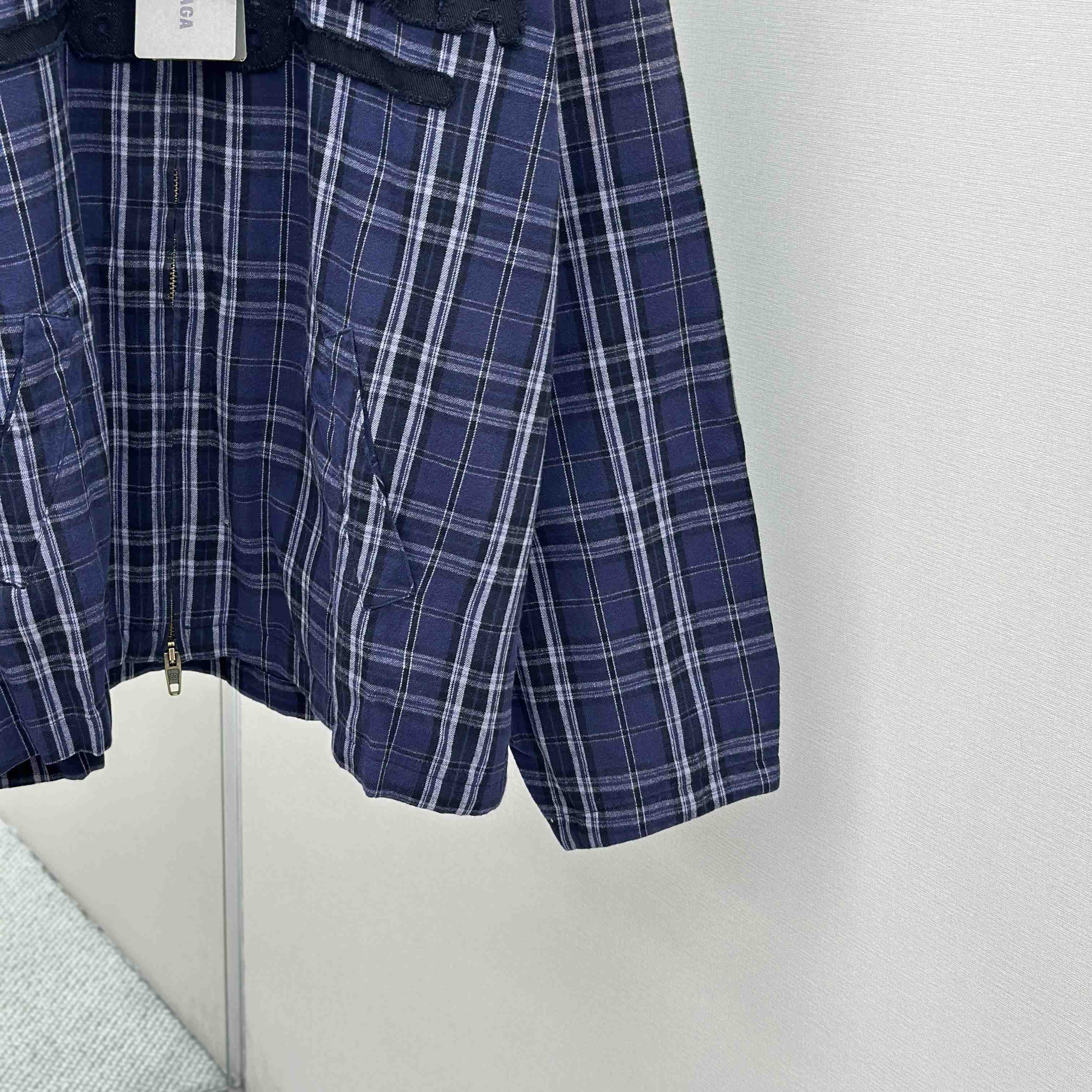 Balenciaga Logo Embroidered Hooded Check Jacket - DopestKickz