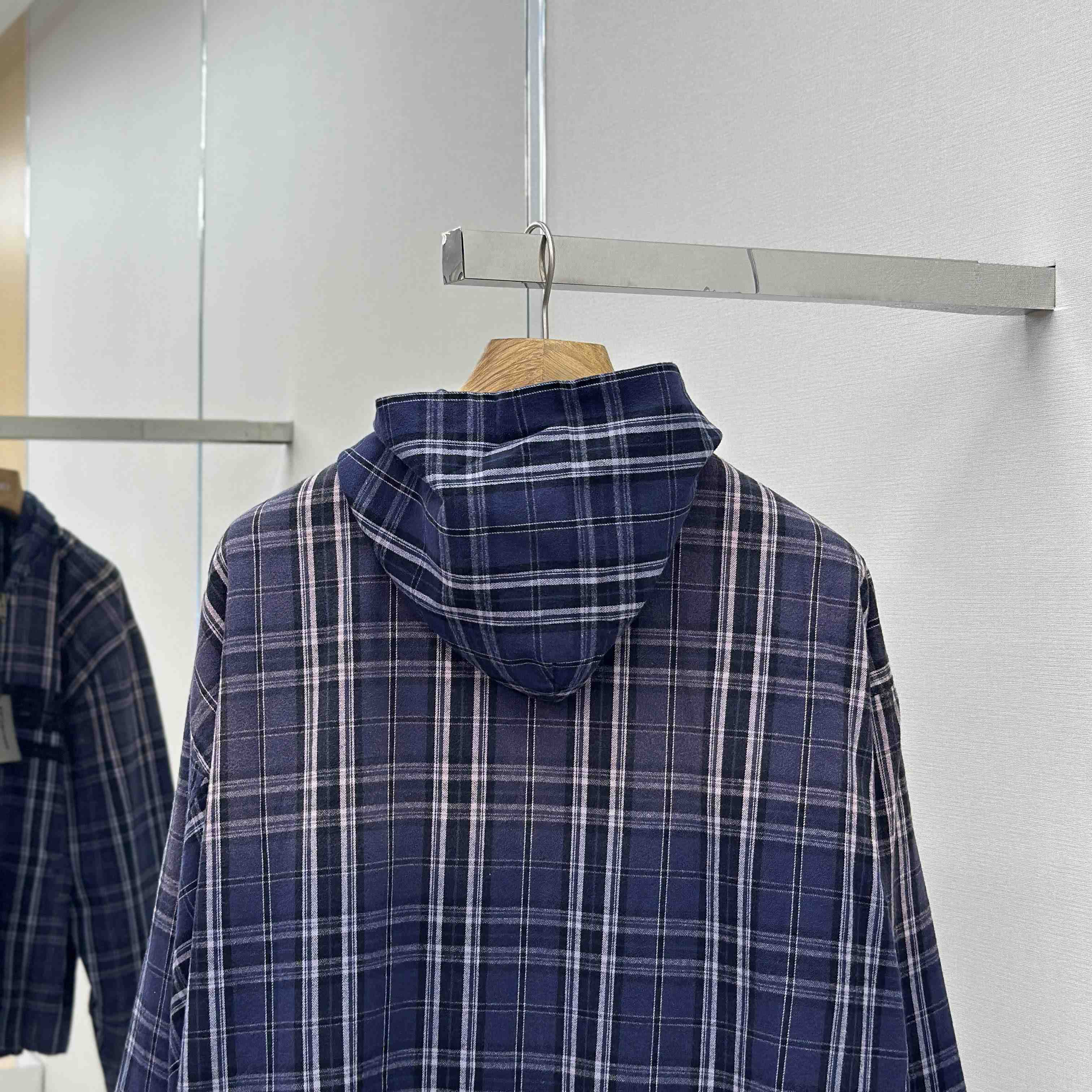 Balenciaga Logo Embroidered Hooded Check Jacket - DopestKickz