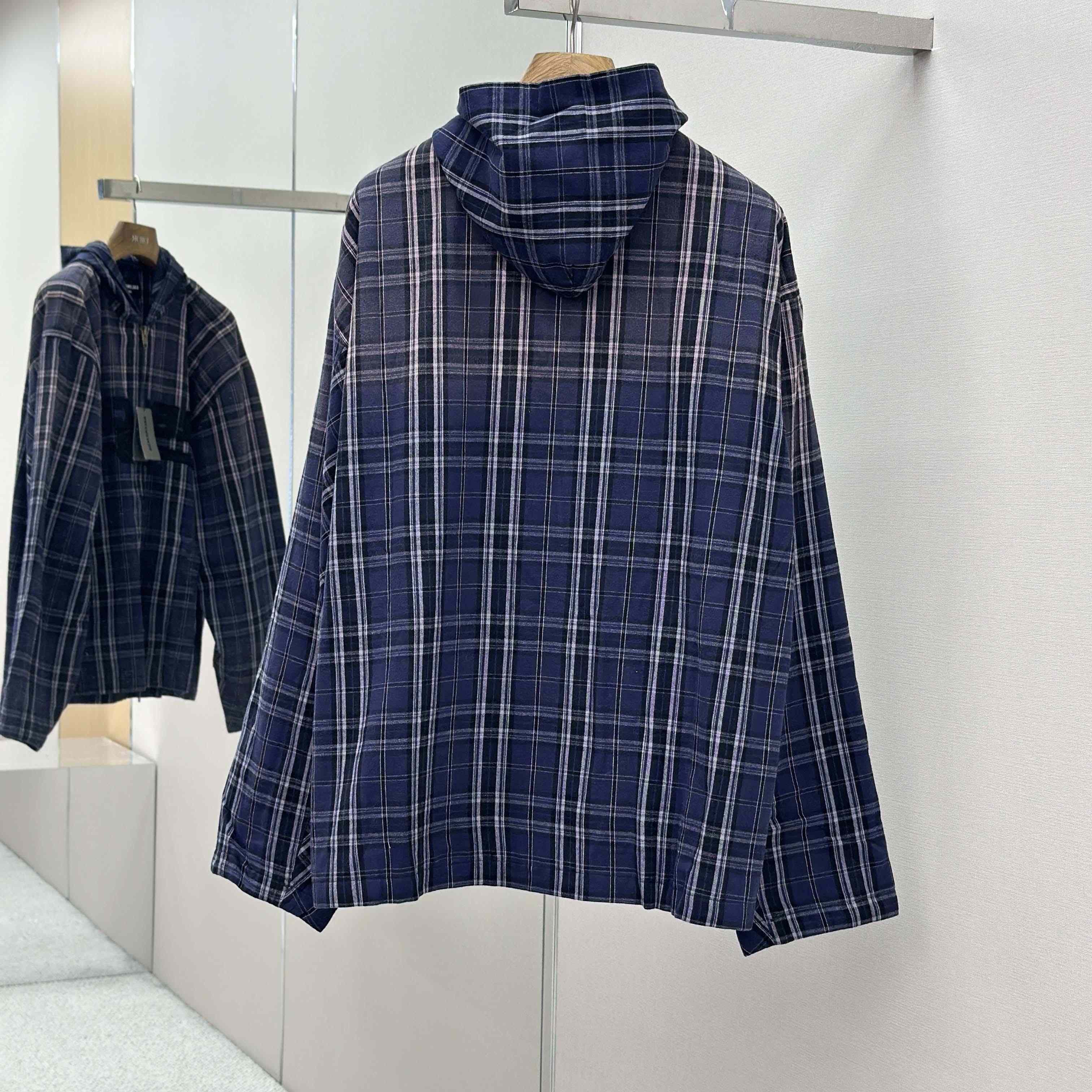 Balenciaga Logo Embroidered Hooded Check Jacket - DopestKickz
