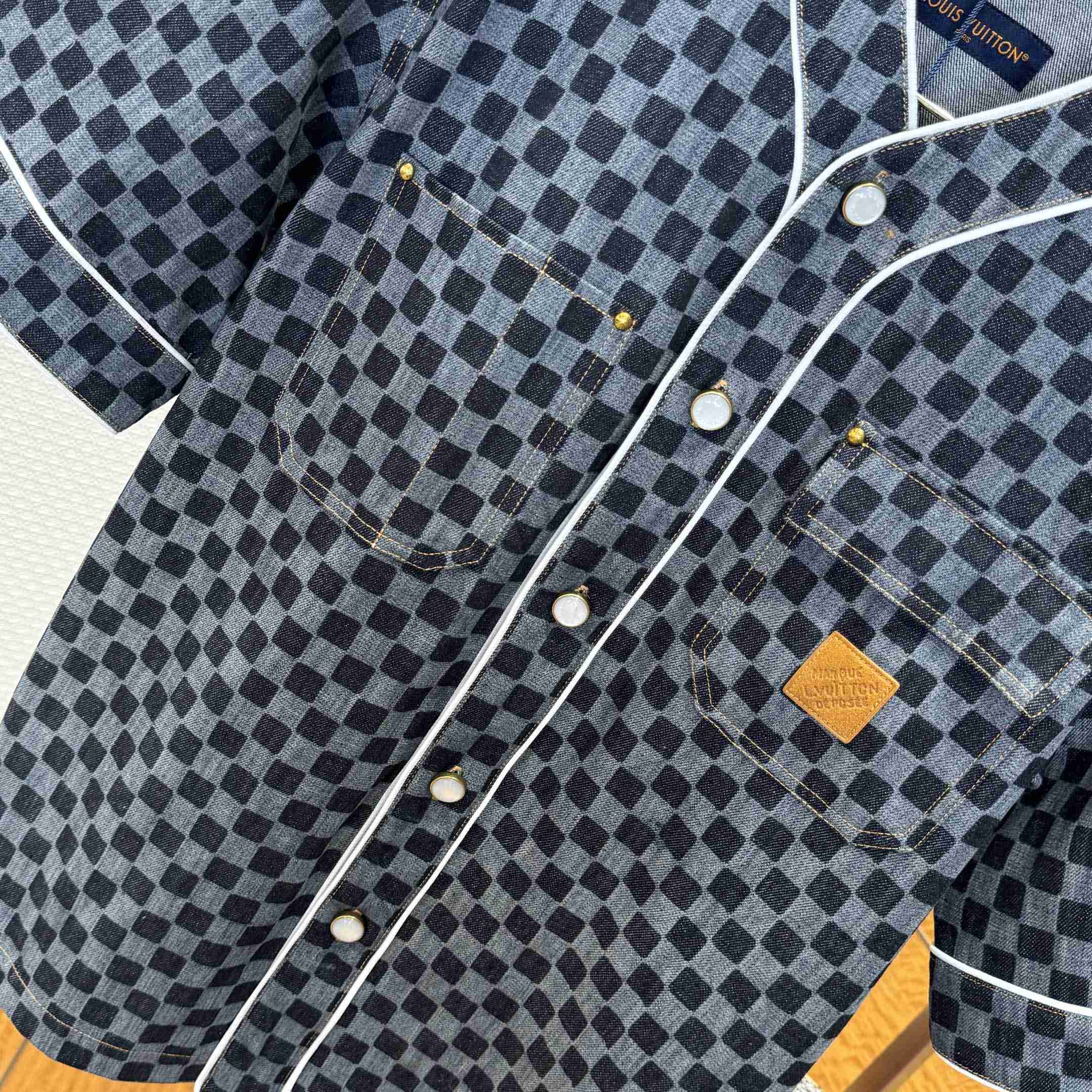 Louis Vuitton Damier Denim Baseball Shirt   1AIMJH - DopestKickz