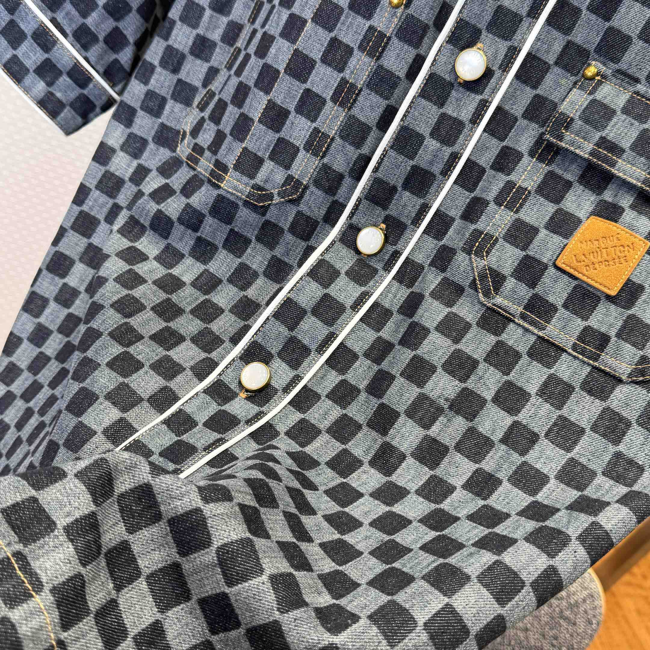 Louis Vuitton Damier Denim Baseball Shirt   1AIMJH - DopestKickz