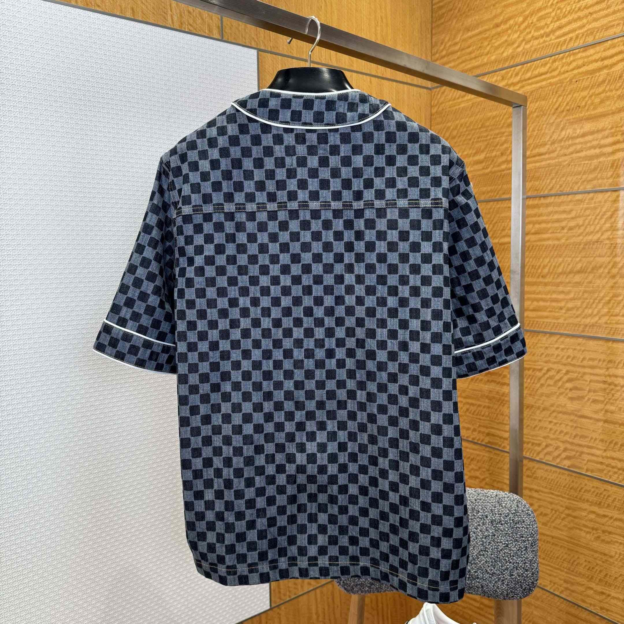 Louis Vuitton Damier Denim Baseball Shirt   1AIMJH - DopestKickz