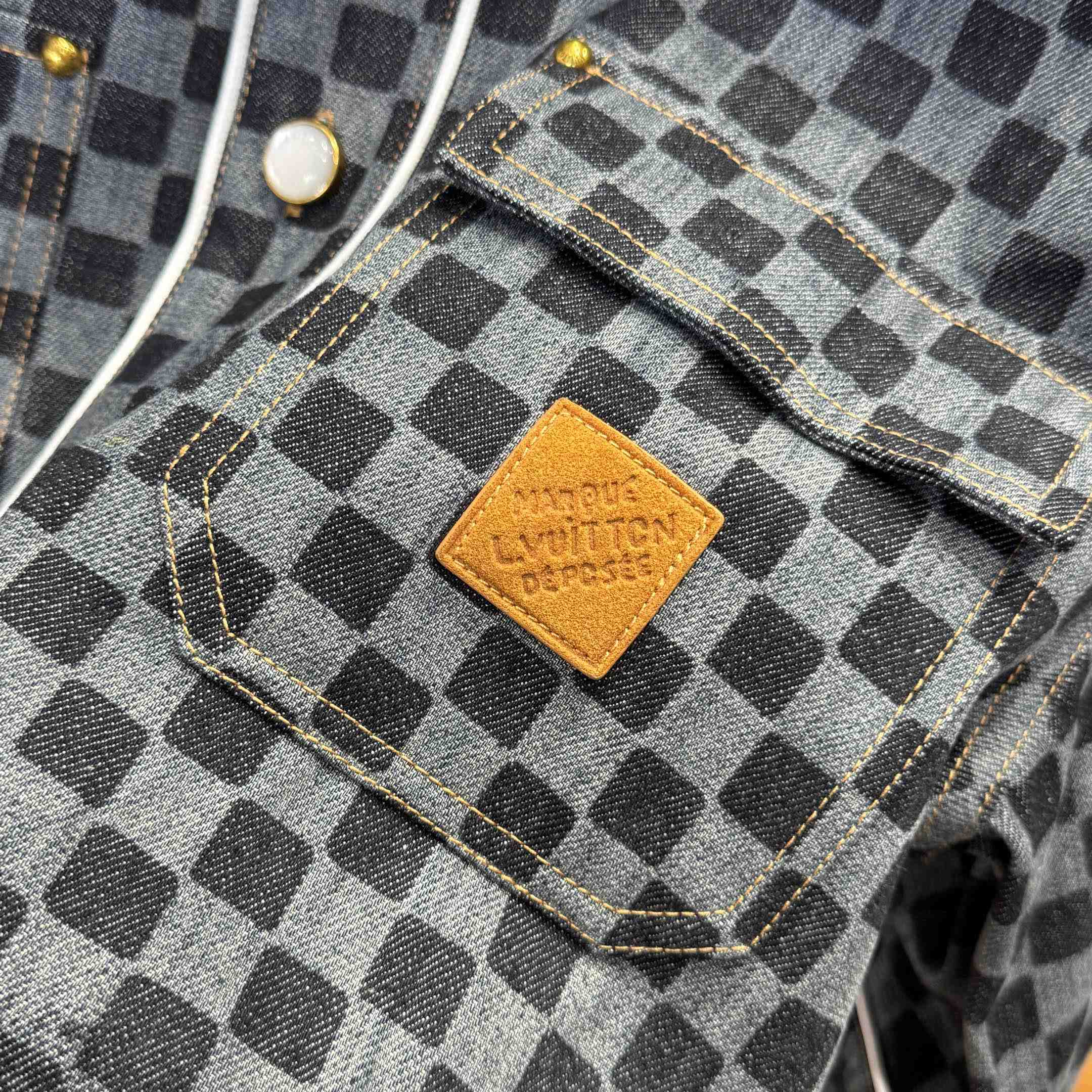 Louis Vuitton Damier Denim Baseball Shirt   1AIMJH - DopestKickz