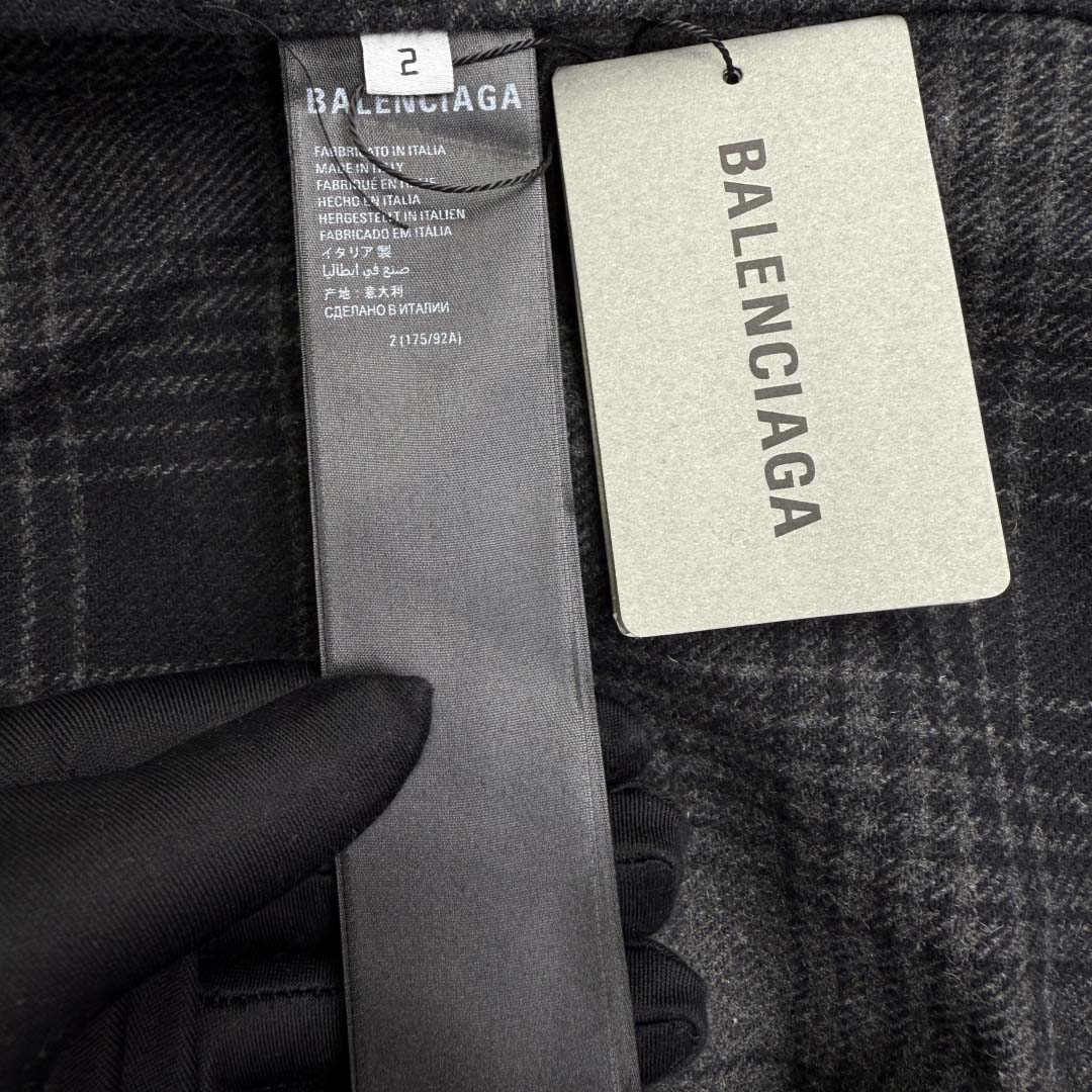 Balenciaga Oversized Shirt In Grey And Black Mix Wool Flannel - DopestKickz