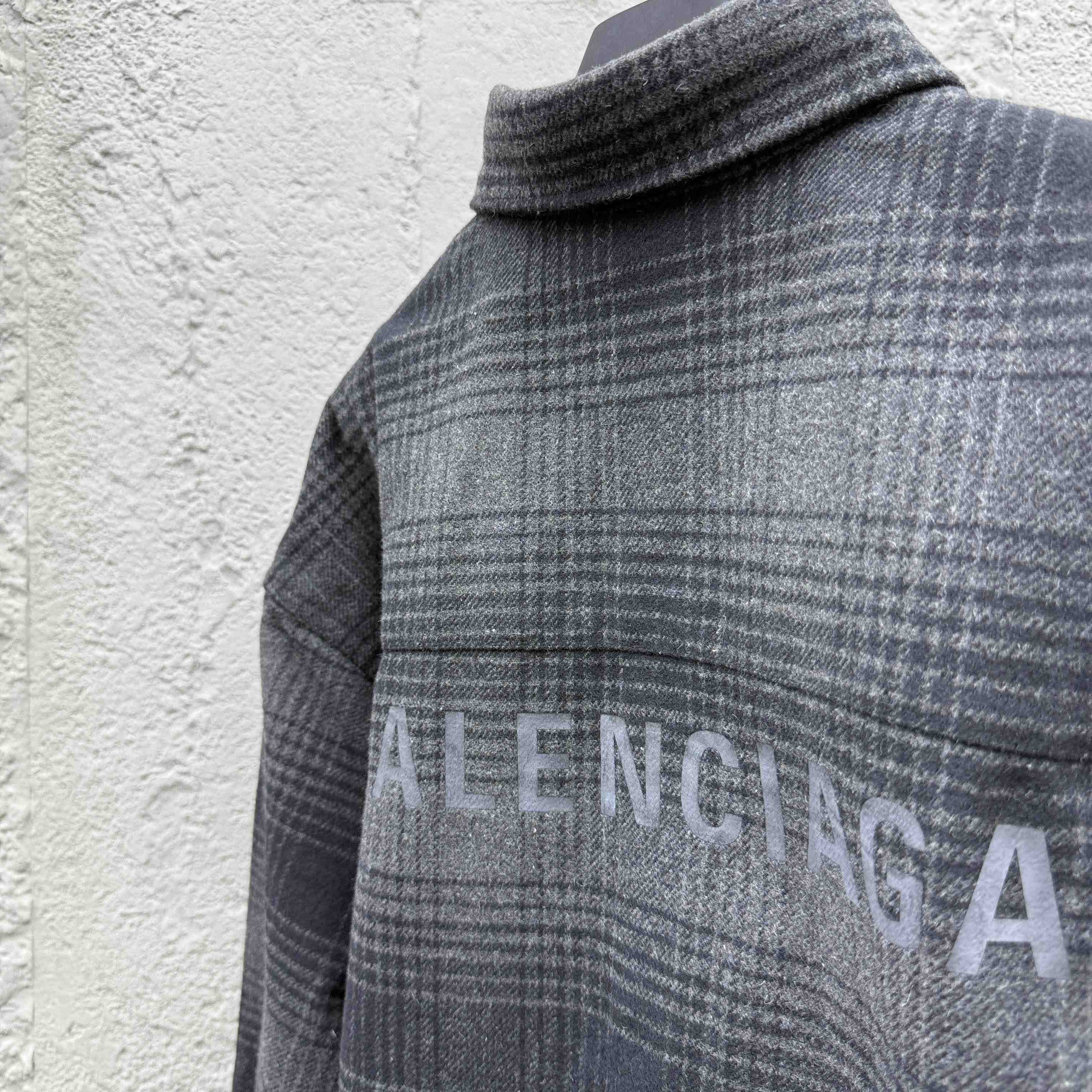 Balenciaga Oversized Shirt In Grey And Black Mix Wool Flannel - DopestKickz
