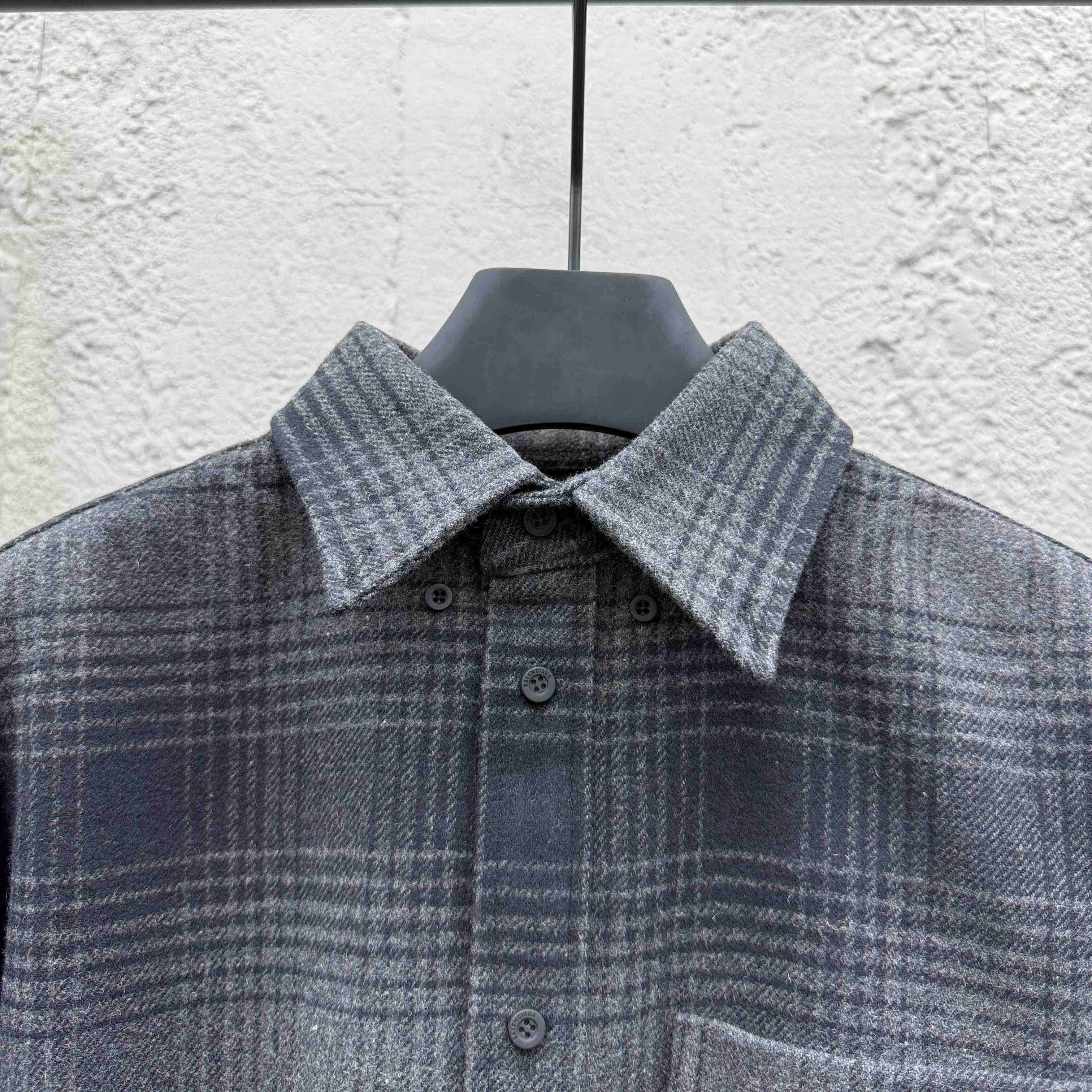 Balenciaga Oversized Shirt In Grey And Black Mix Wool Flannel - DopestKickz