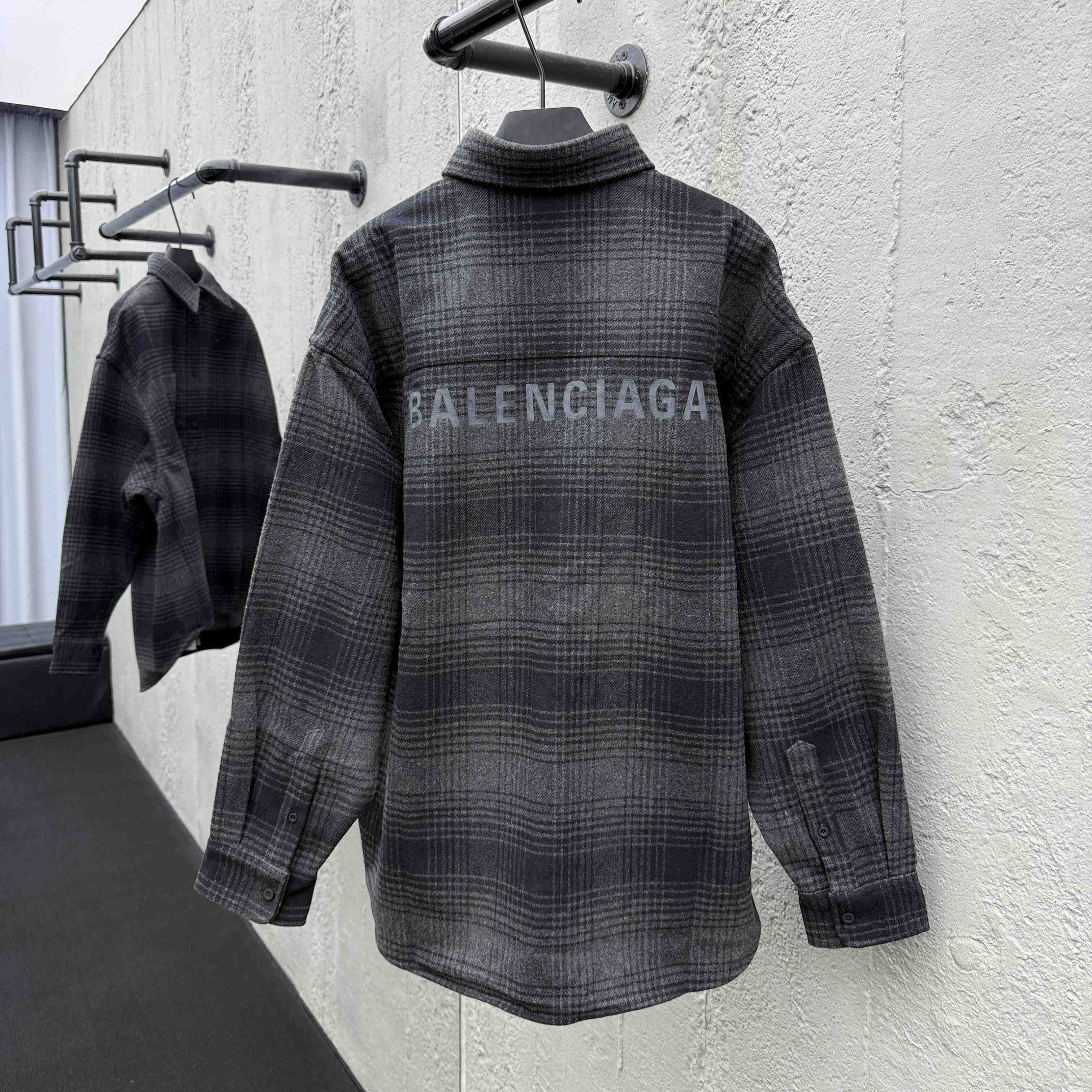 Balenciaga Oversized Shirt In Grey And Black Mix Wool Flannel - DopestKickz