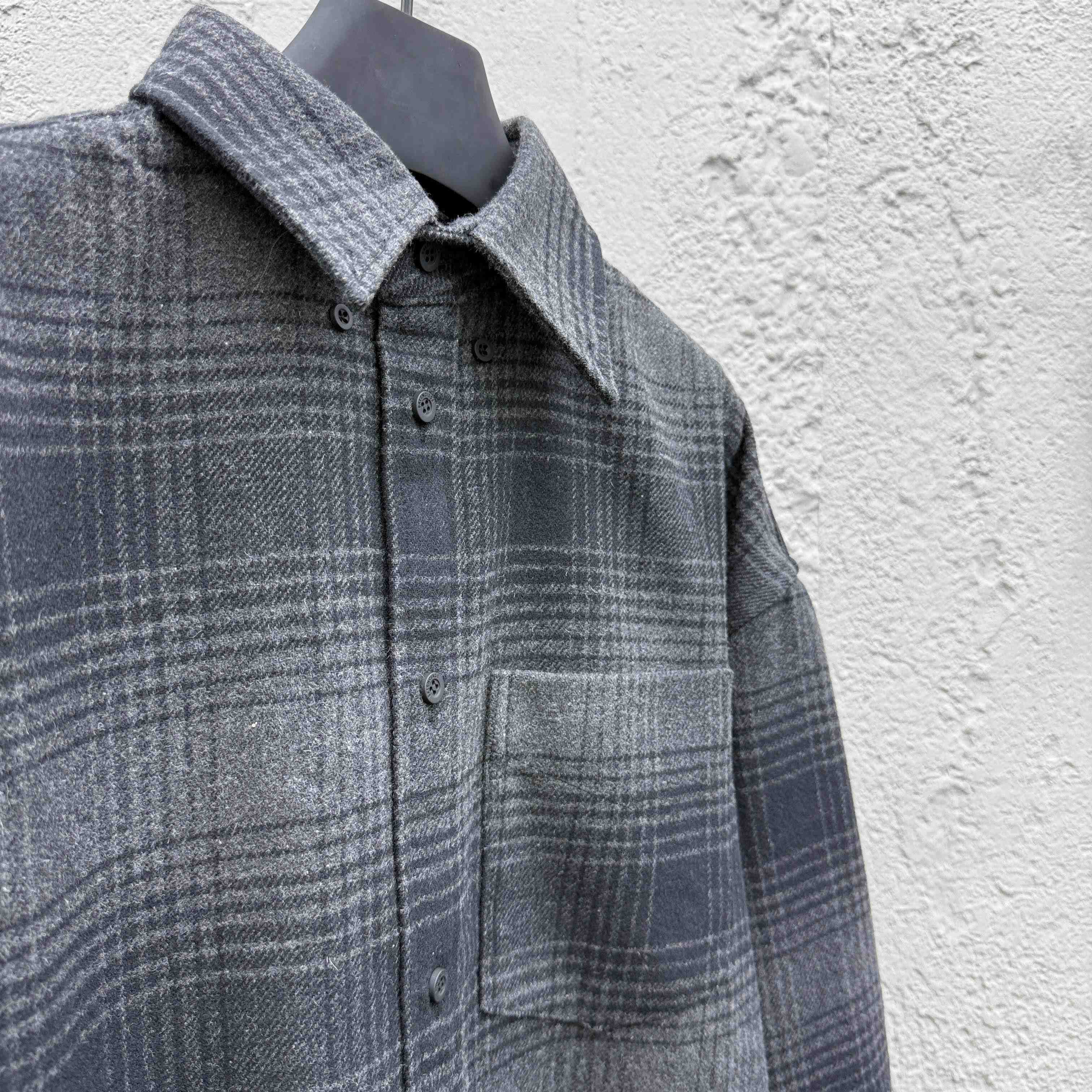 Balenciaga Oversized Shirt In Grey And Black Mix Wool Flannel - DopestKickz