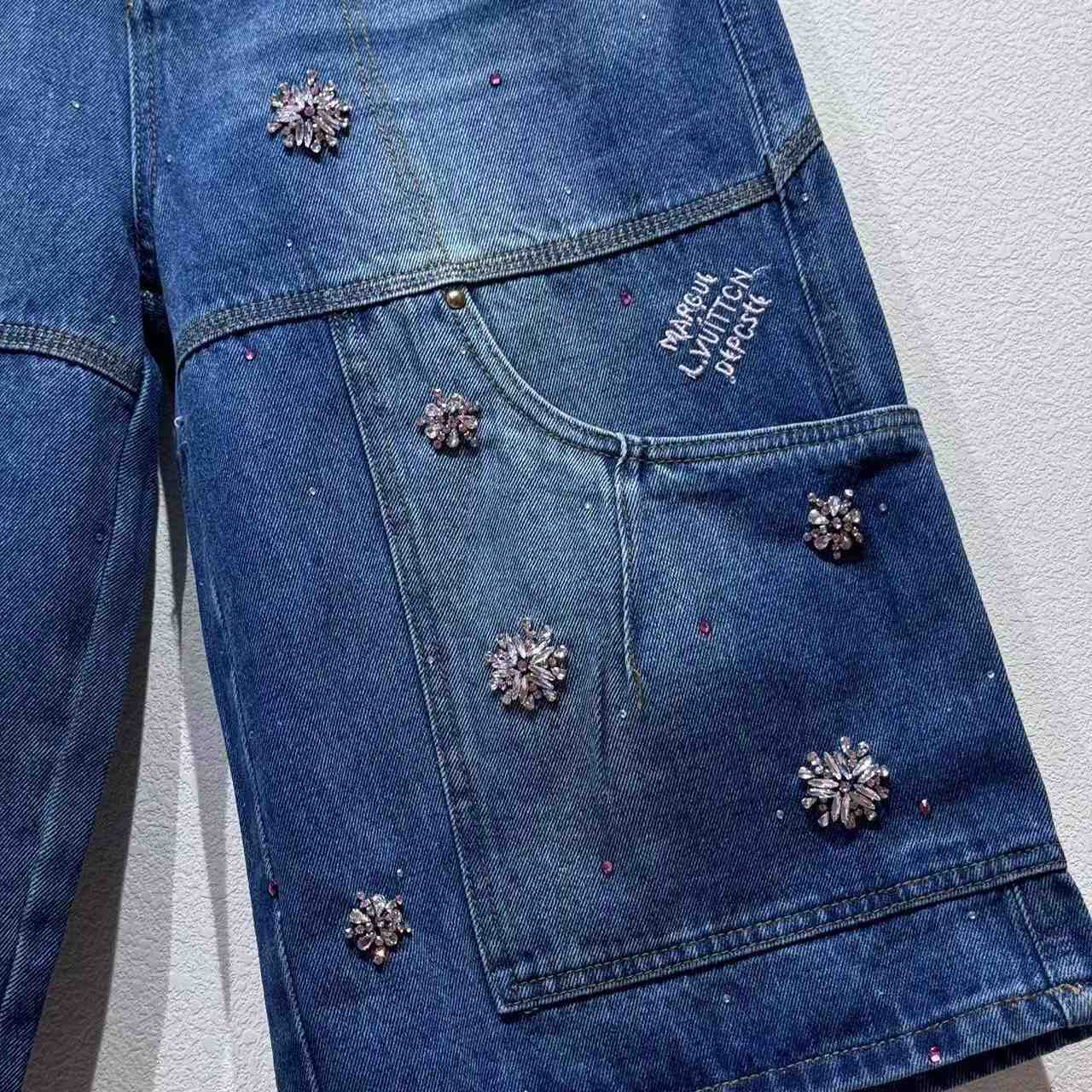 Louis Vuitton Embroidered Denim Workwear Shorts   1AILTW - DopestKickz