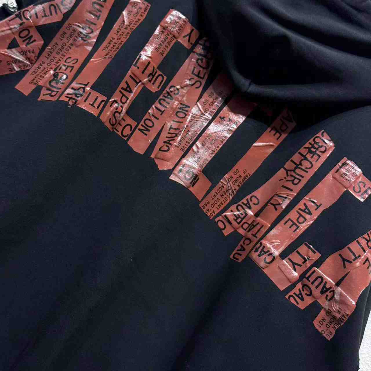 Balenciaga Security Tape Logo Large Zip-Up Hoodie In Faded Washed Black And Red Dry Fleece - DopestKickz