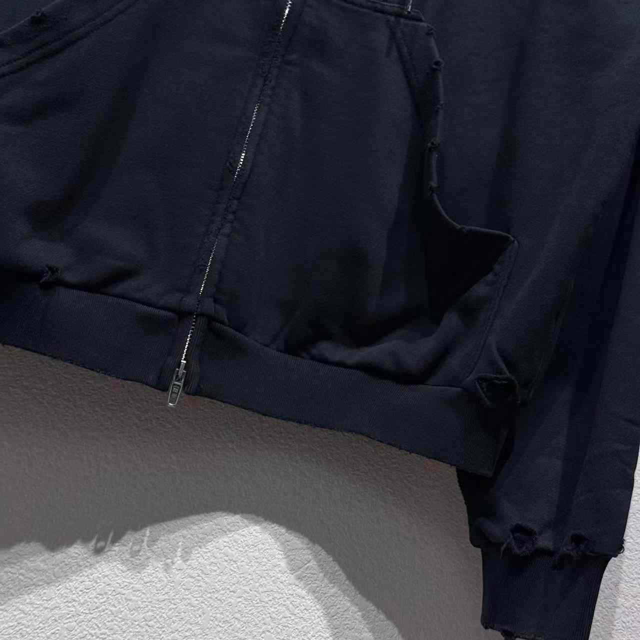 Balenciaga Security Tape Logo Large Zip-Up Hoodie In Faded Washed Black And Red Dry Fleece - DopestKickz