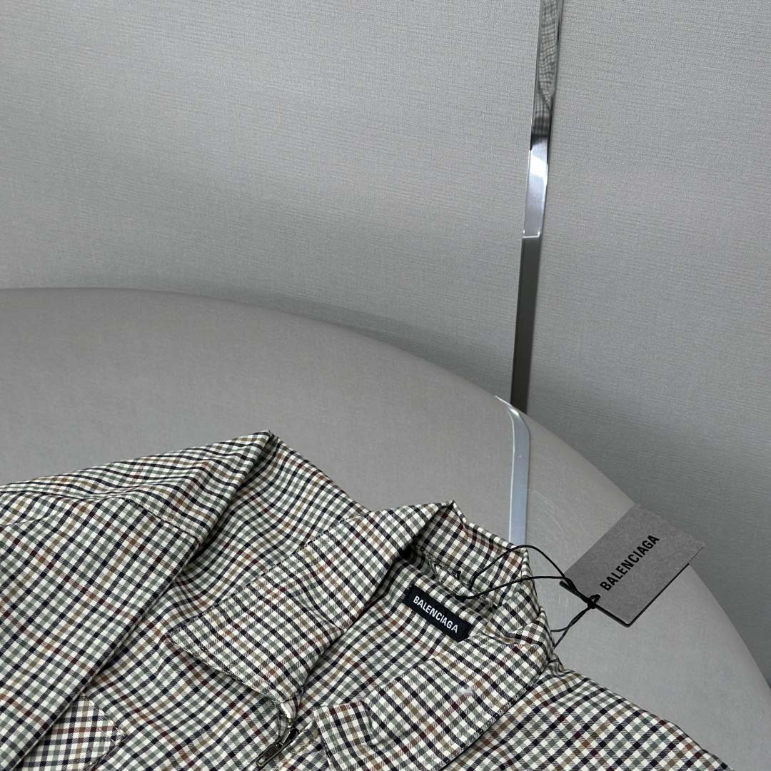 Balenciaga Zip-Up Shirt In Beige And Khaki Checked Flannel - DopestKickz