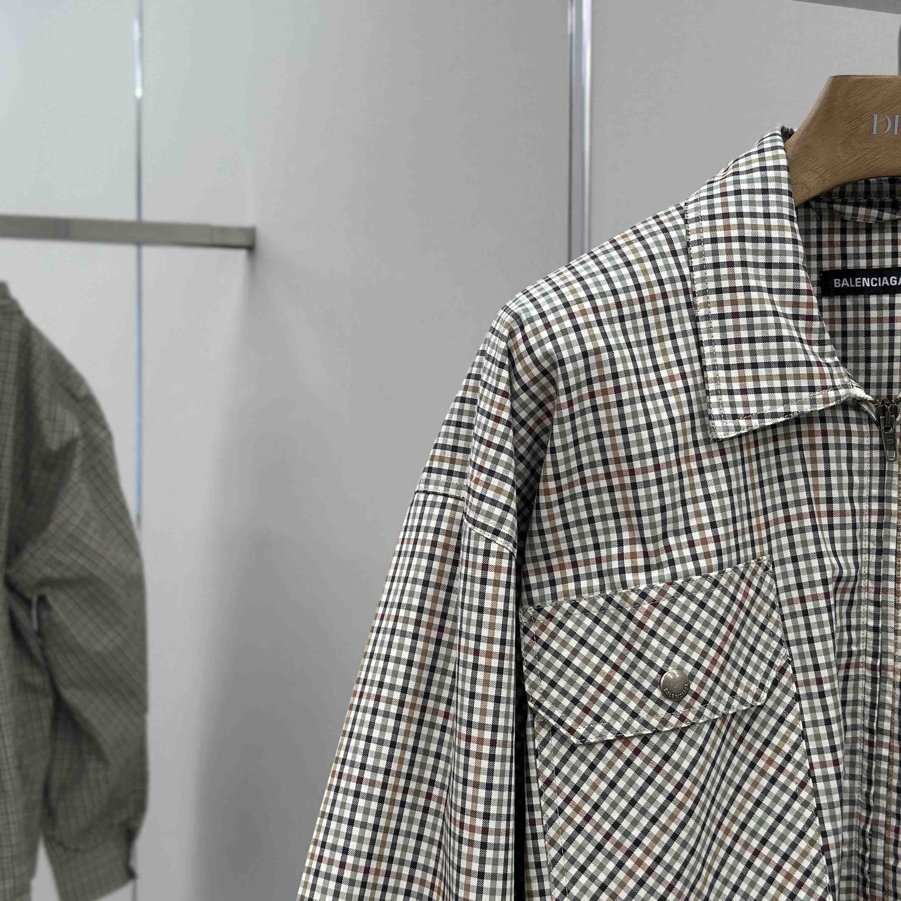 Balenciaga Zip-Up Shirt In Beige And Khaki Checked Flannel - DopestKickz
