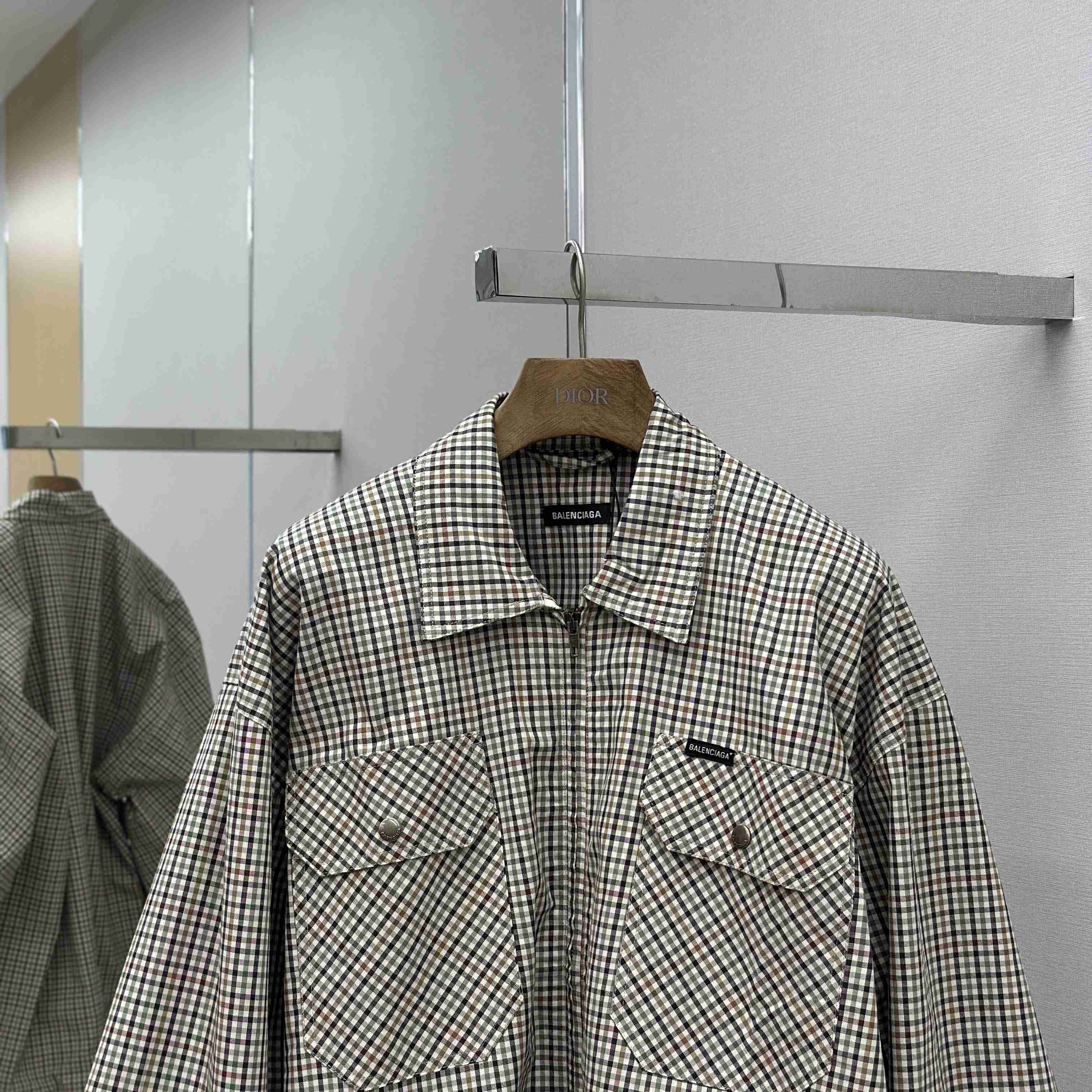 Balenciaga Zip-Up Shirt In Beige And Khaki Checked Flannel - DopestKickz