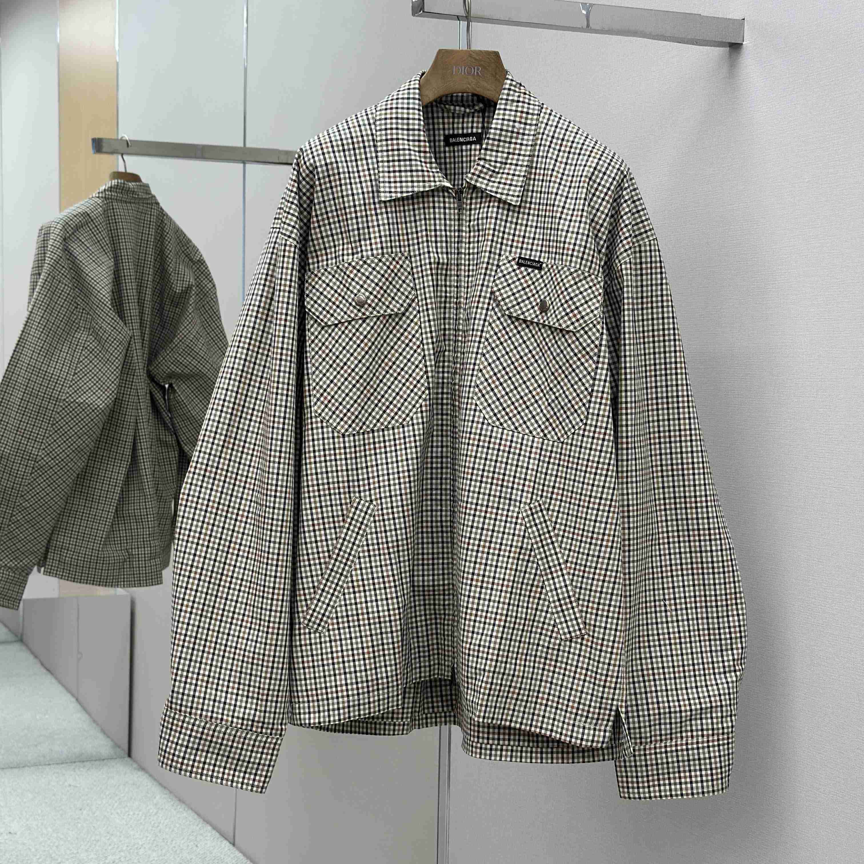 Balenciaga Zip-Up Shirt In Beige And Khaki Checked Flannel - DopestKickz