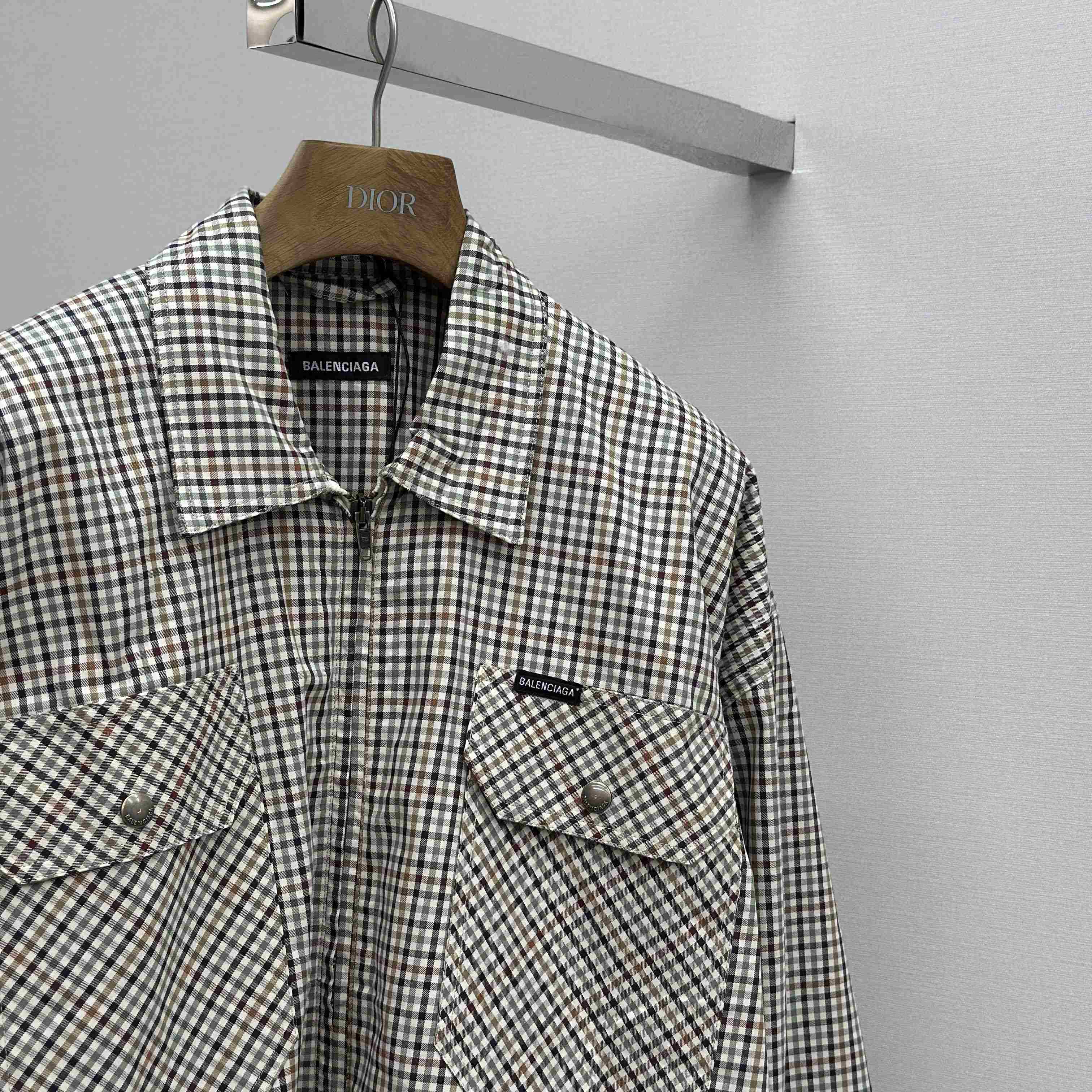 Balenciaga Zip-Up Shirt In Beige And Khaki Checked Flannel - DopestKickz