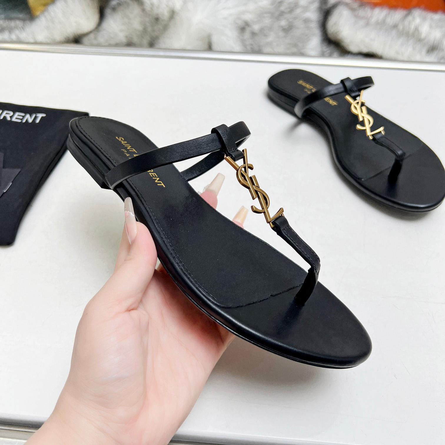 Saint Laurent Cassandra Leather Flip Flops  - DopestKickz