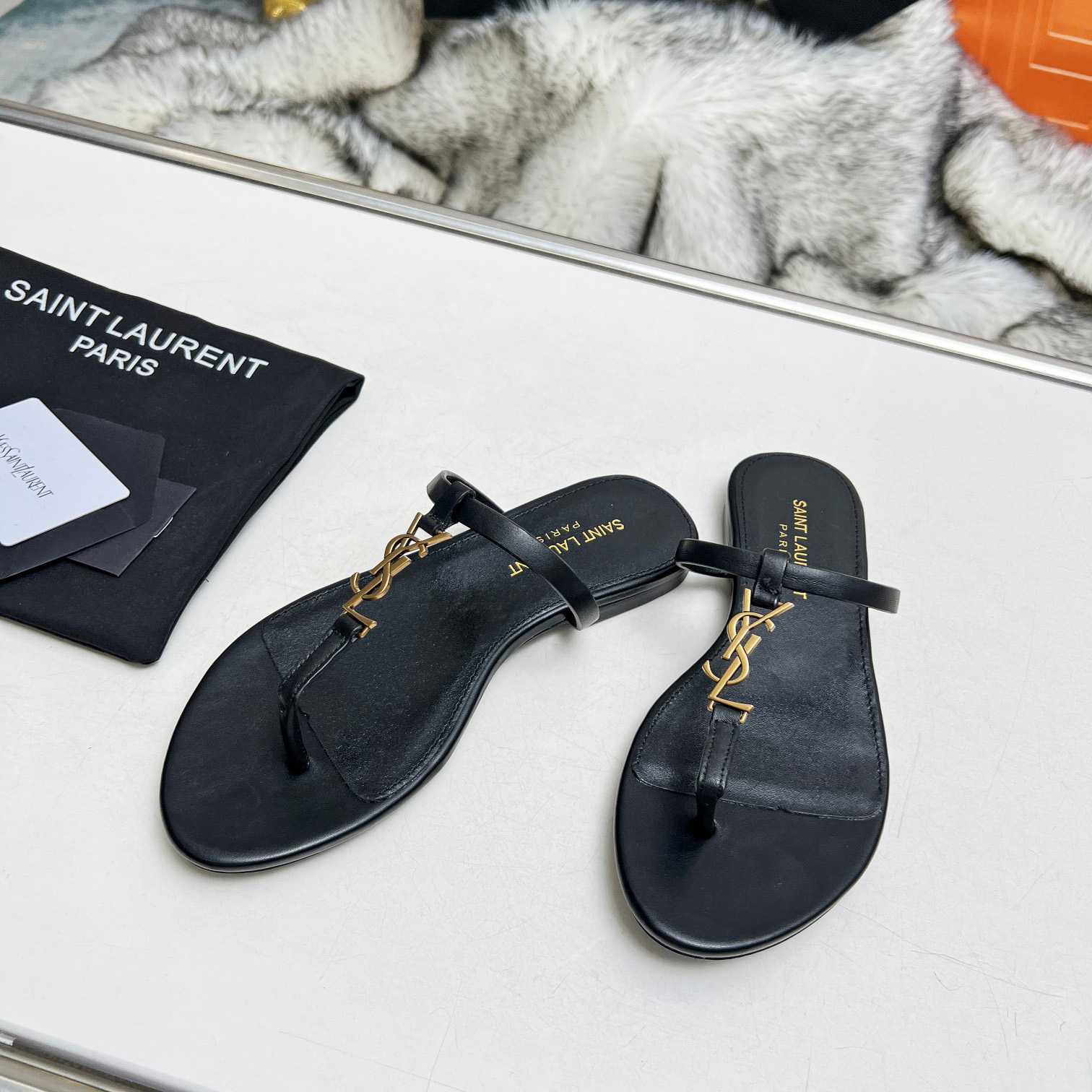 Saint Laurent Cassandra Leather Flip Flops  - DopestKickz
